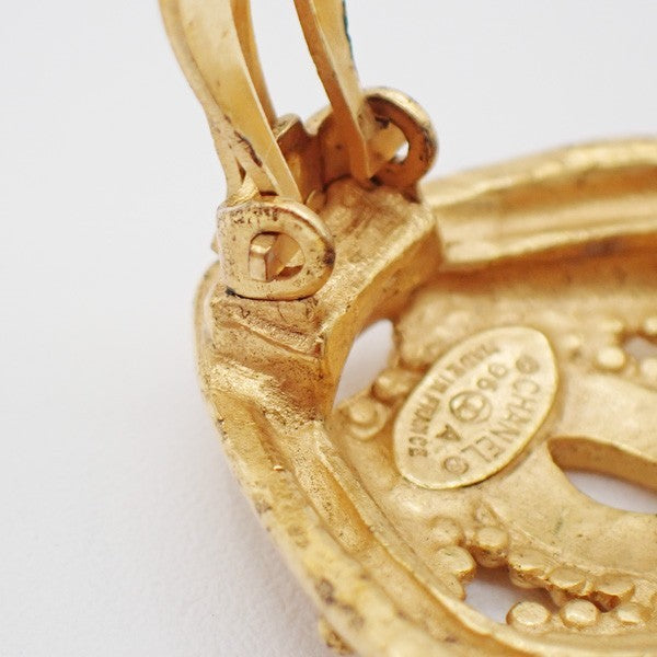 CHANEL CC Diamond Shape Button Earrings 96 AClip-On Gold GHW Vintage 83RL871