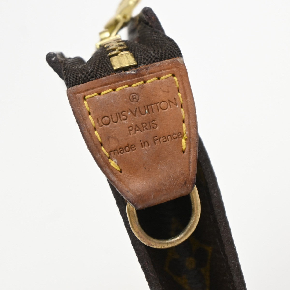 LOUIS VUITTON LV Logo Bucket GM Pouch Bag Monogram Leather Brown Gold 05EG201