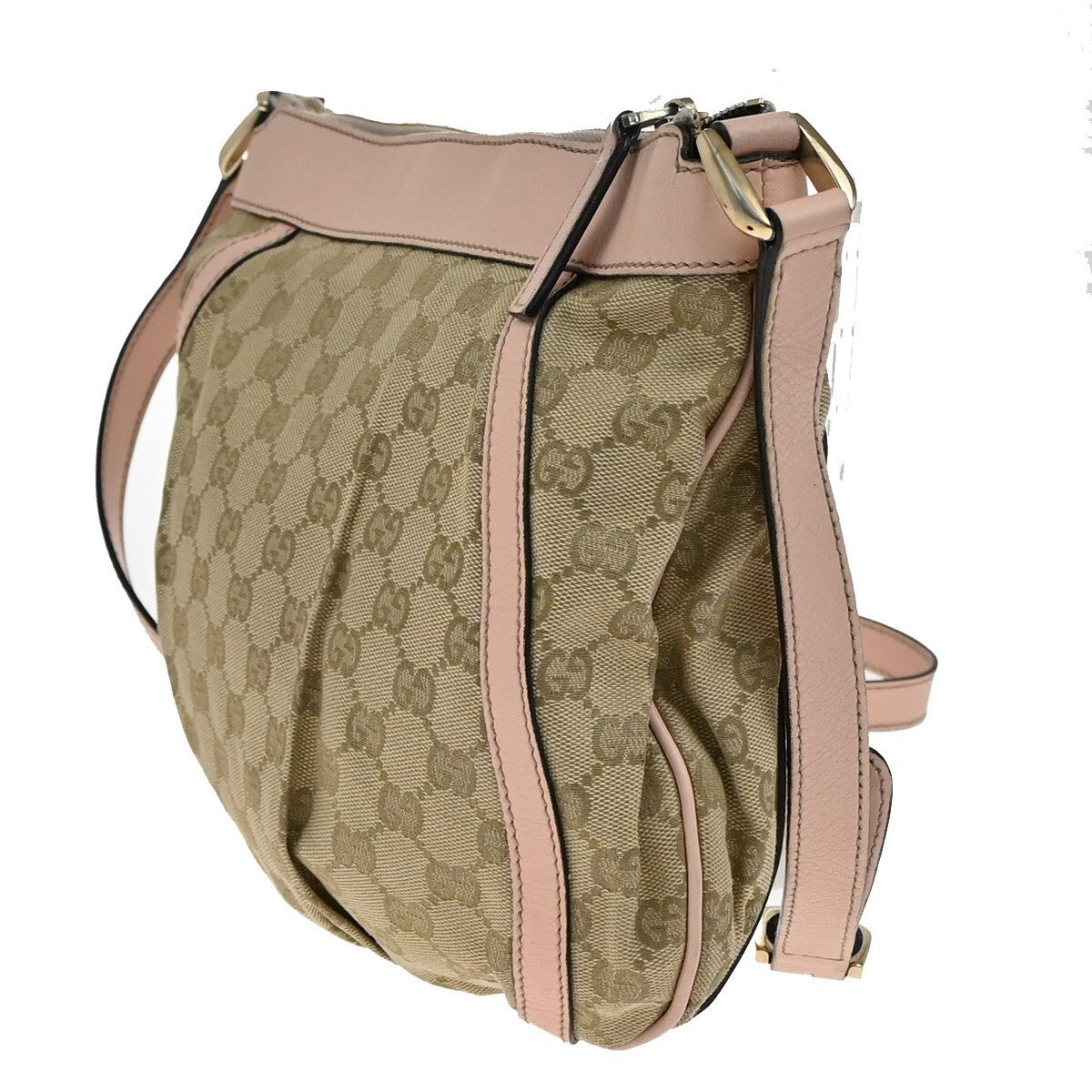 GUCCI Logo Abbey GG Pattern Shoulder Bag Canvas Leather Brown Pink GHW 86FB607