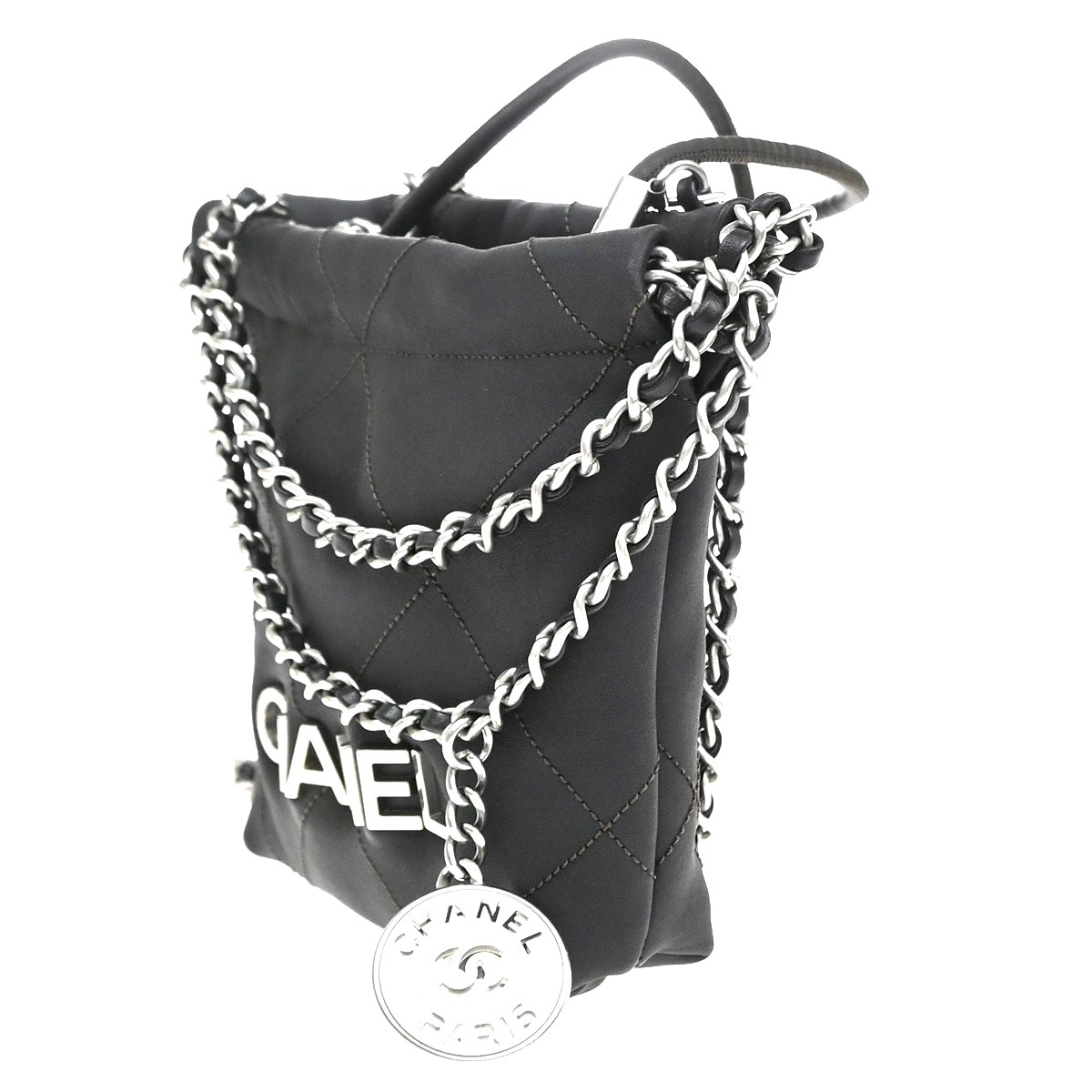 CHANEL 22 Logo Chain Mini Shoulder Bag Leather Brown SHW Italy 332RQ057