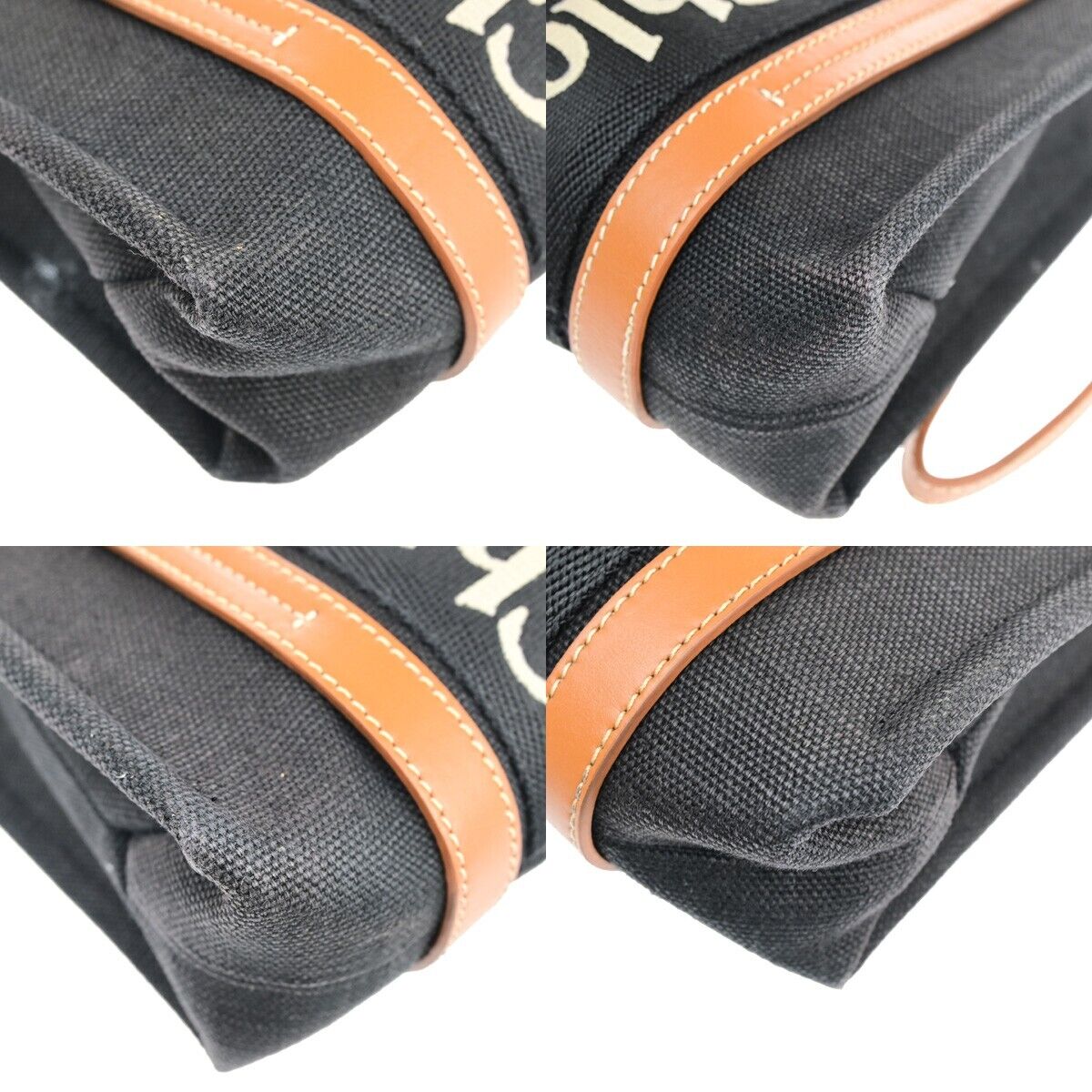 CHLOE Woody Tote Shoulder Hand Bag 2Way Canvas Leather Black Italy GHW 84HC081