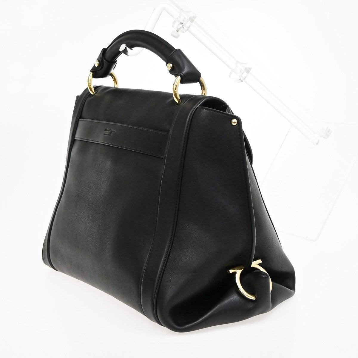 SALVATORE FERRAGAMO Logo Gancini Sofia Hand Bag Leather Black GHW Italy 32YH771