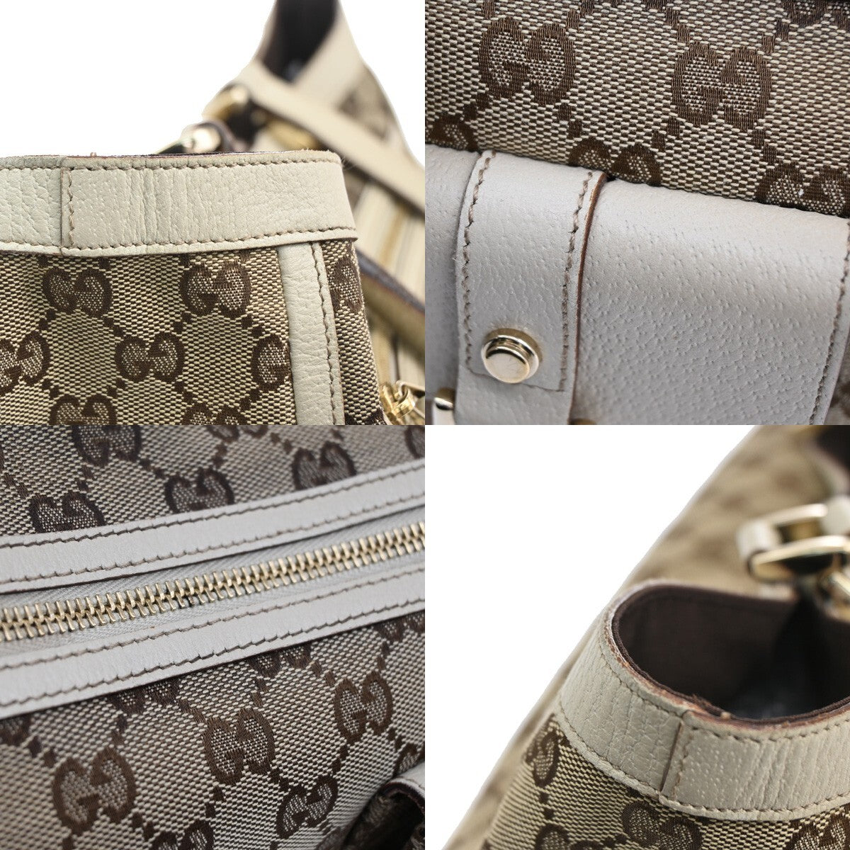 GUCCI Logo GG pattern Shoulder Tote Bag Canvas Leather Brown Beige Italy 85FB560