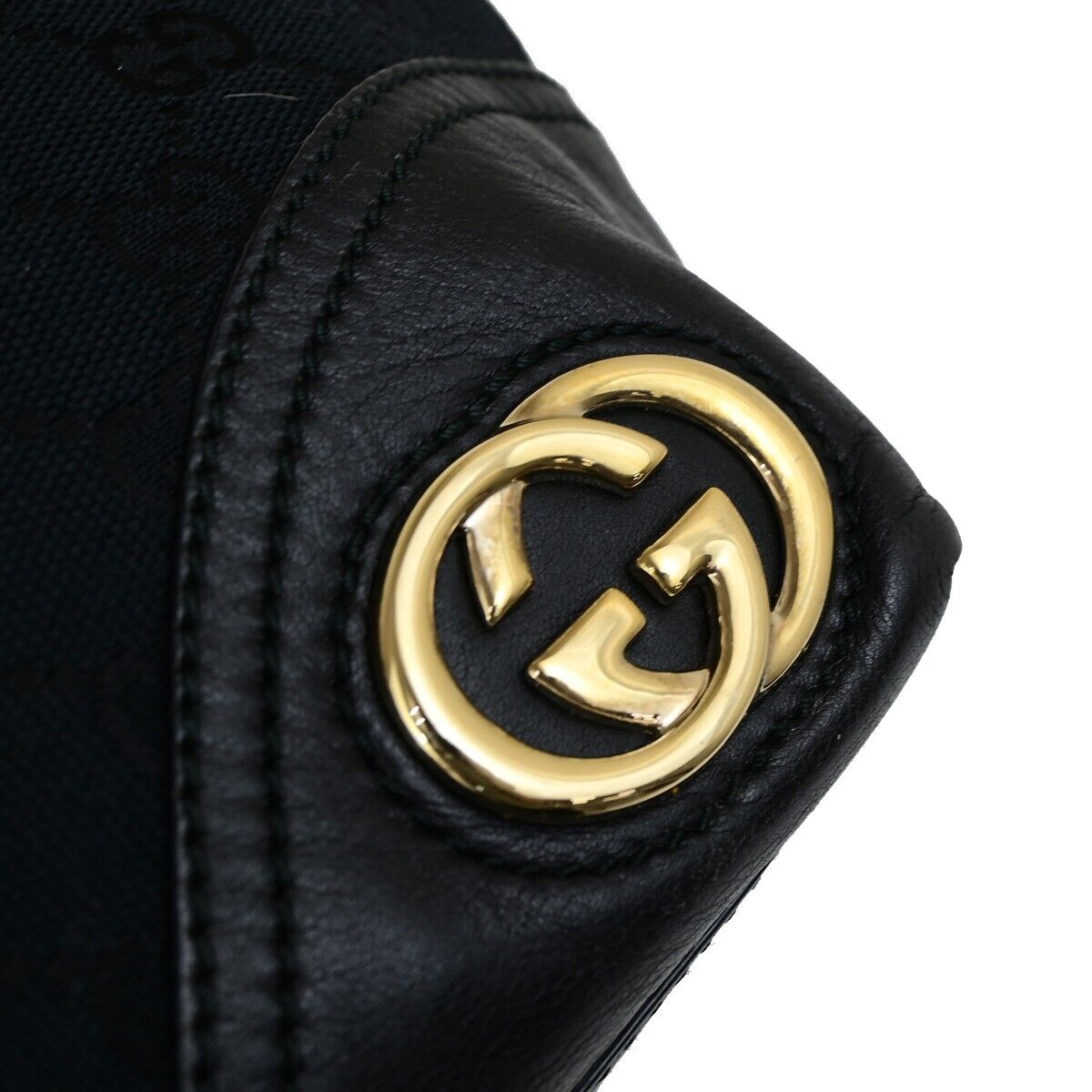 GUCCI Logo GG Pattern Shoulder Tote Bag Canvas Leather Black Italy 33FB339