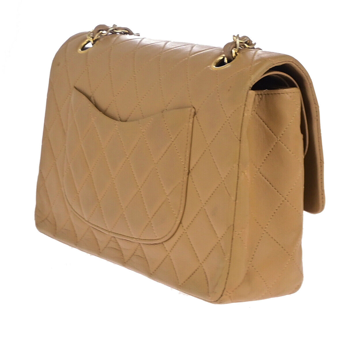 CHANEL CC Matelasse 25 Double Flap Chain Shoulder Bag Leather Beige GHW 332RK663