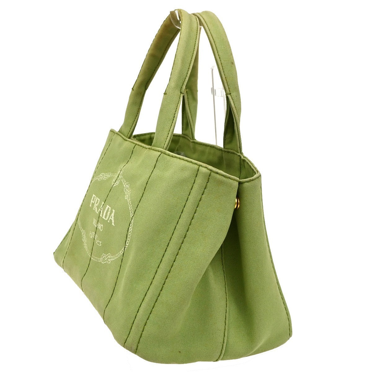 PRADA Milano Logo CANAPA Tote Hand Bag Denim Leather Green Gold Italy 32CA995