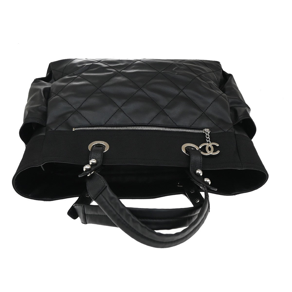 CHANEL CC Paris Biarritz GM Shoulder Bag Coating Canvas Leather BK SHW 689RL482