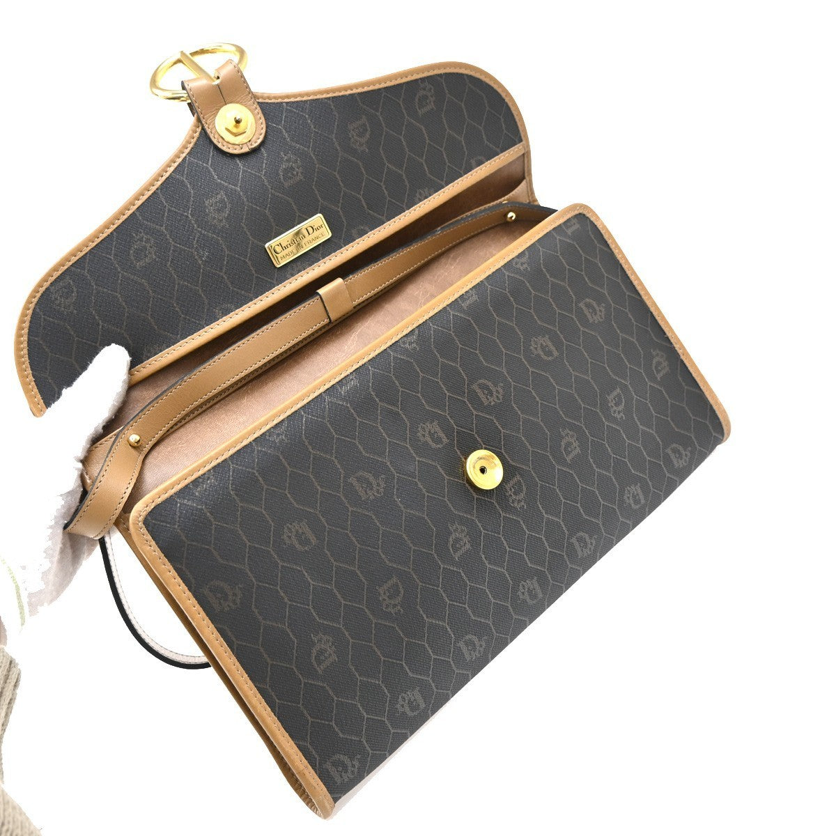 CHRISTIAN DIOR Honeycomb Chain Shoulder Bag PVC Leather Brown Gray GHW 39EG208