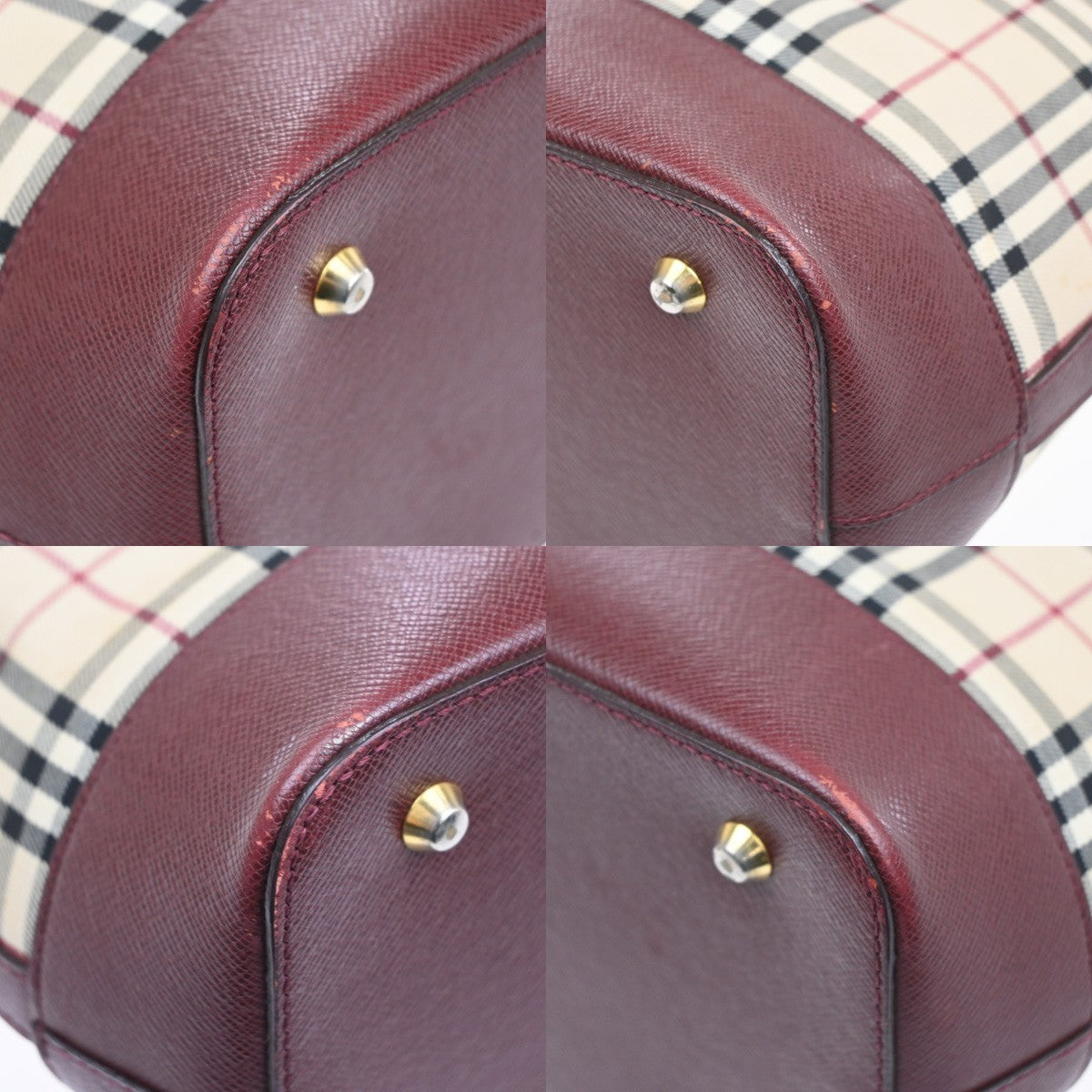 BURBERRY Nova Check Shoulder Hand Tote Bag Canvas Leather Beige Red GHW 32RL977