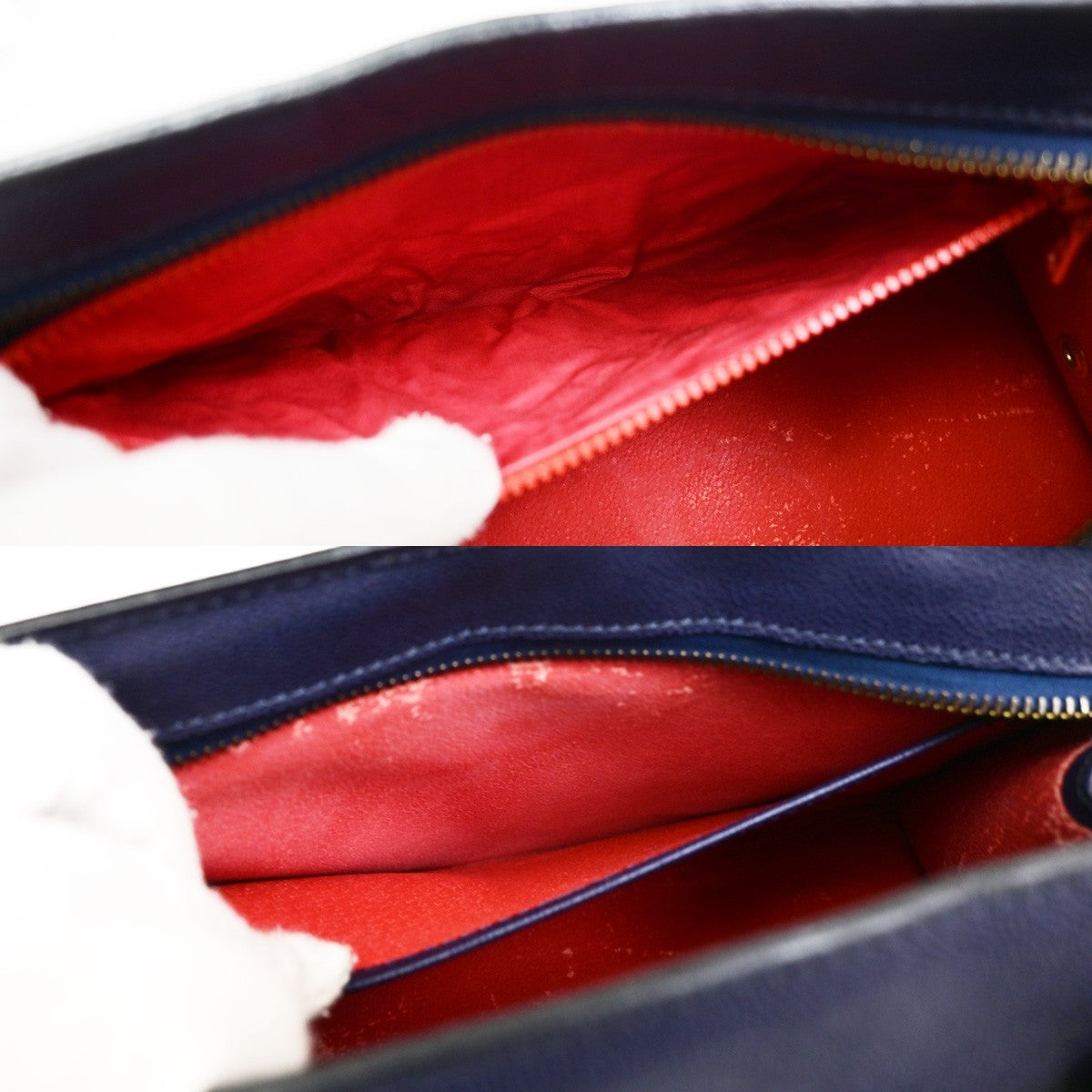 CELINE Logo Shoulder Hand Bag Grained Leather Navy Blue GHW Italy 65KD114