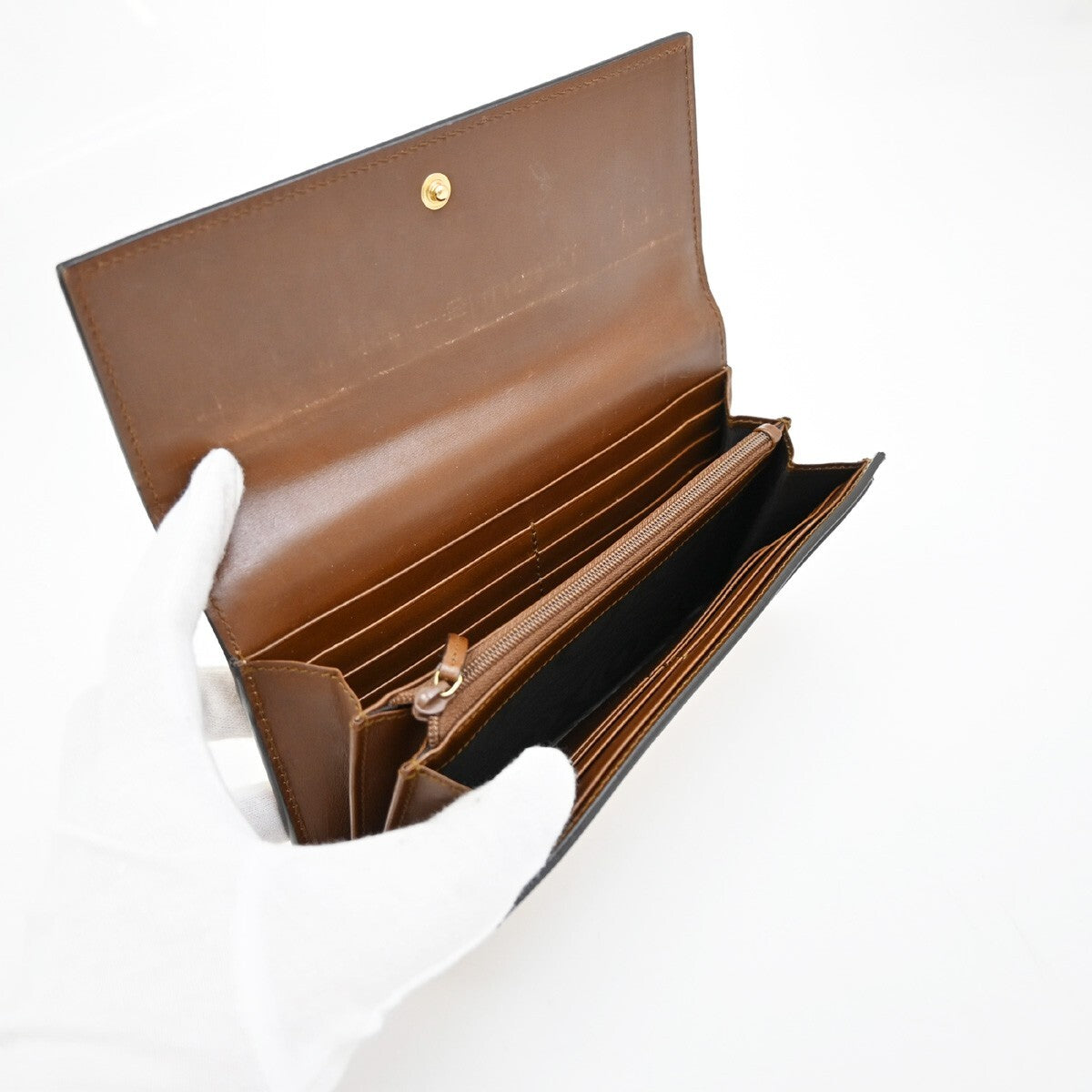 GUCCI Logo GG Pattern Long Bifold Wallet Supreme Leather Brown 62EE139