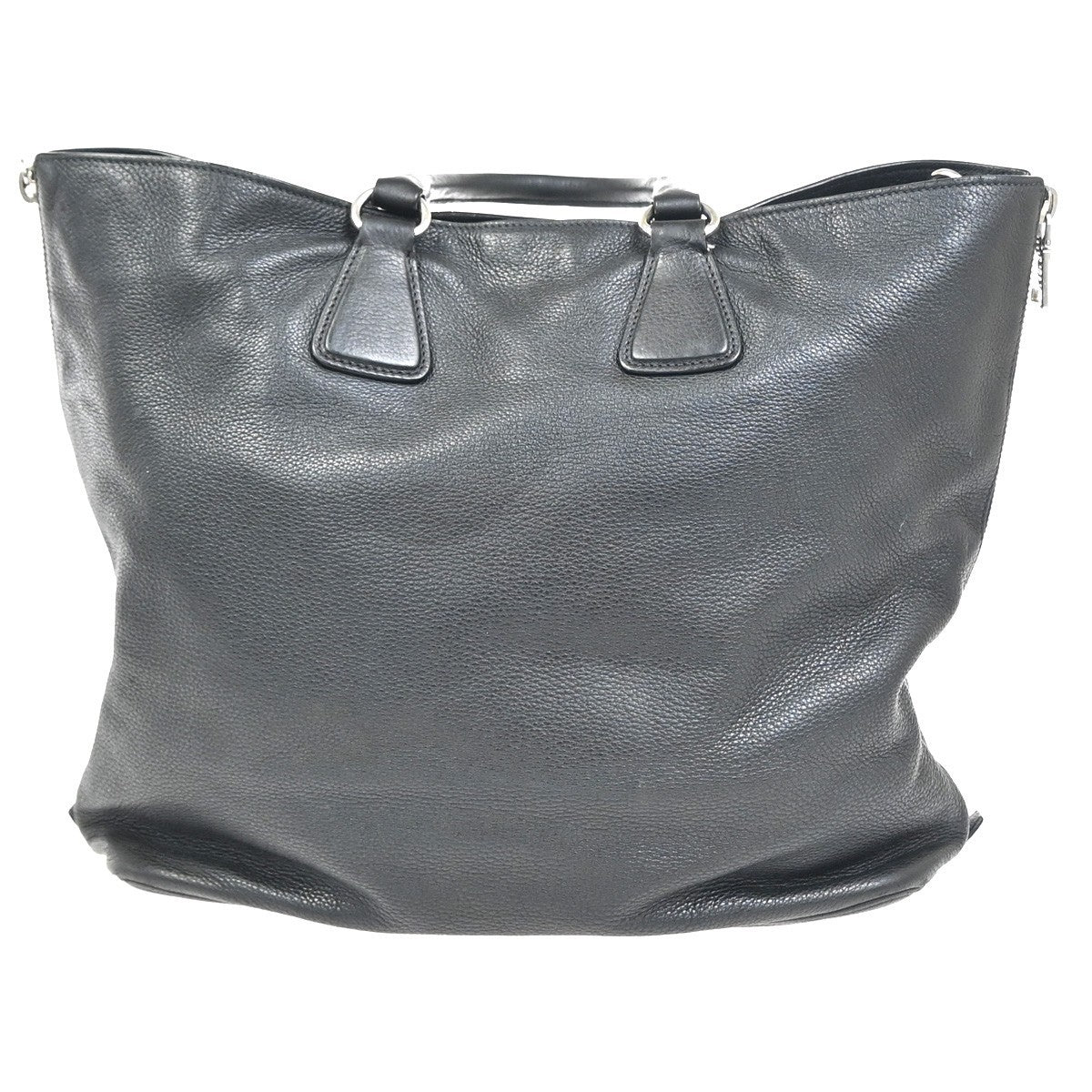 PRADA Logo Shoulder Hand Tote Bag Vitello Daino Leather Black SHW 87KC950