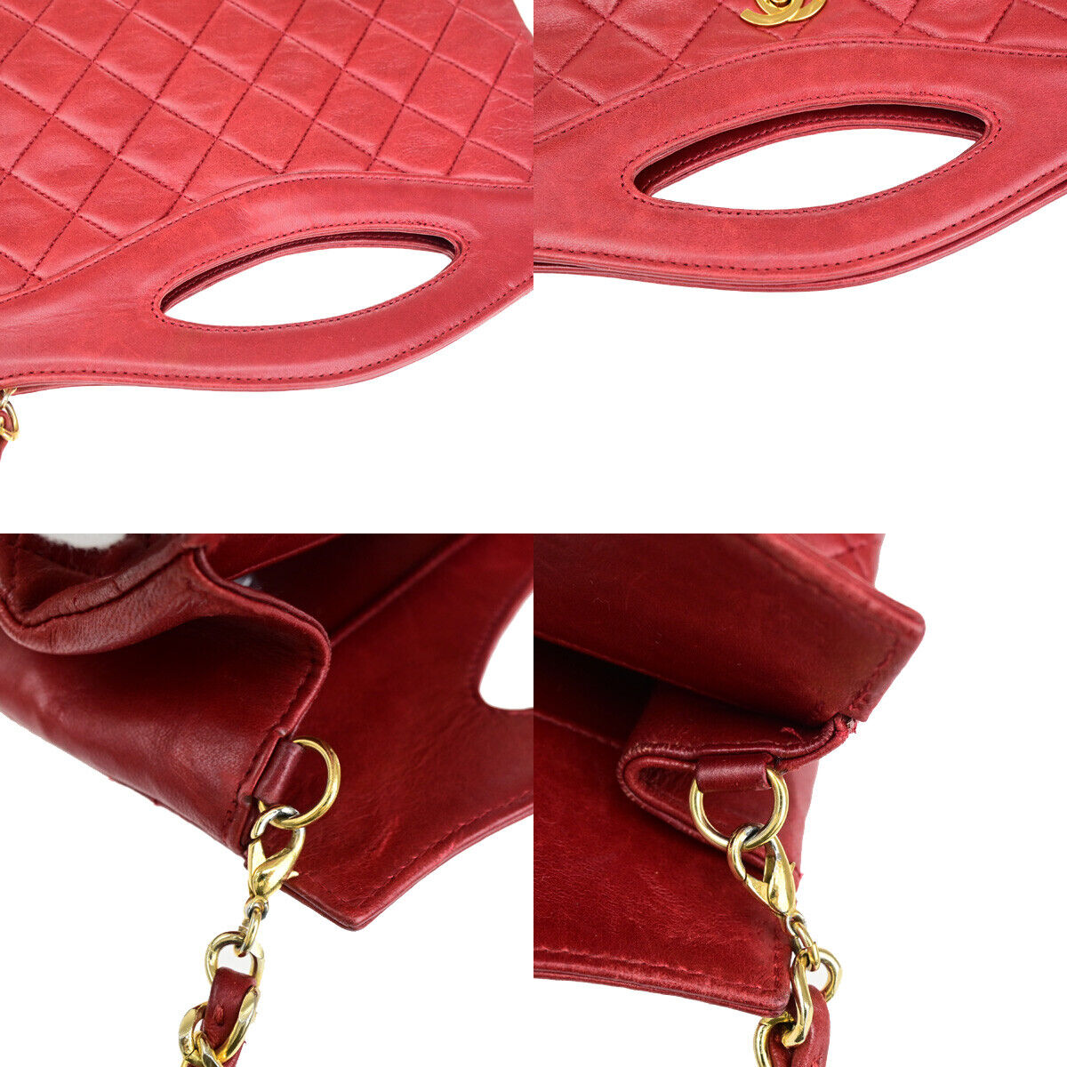 CHANEL CC Matelasse 2Way Chain Shoulder Hand Bag Leather RD GHW Vintage 642RK694