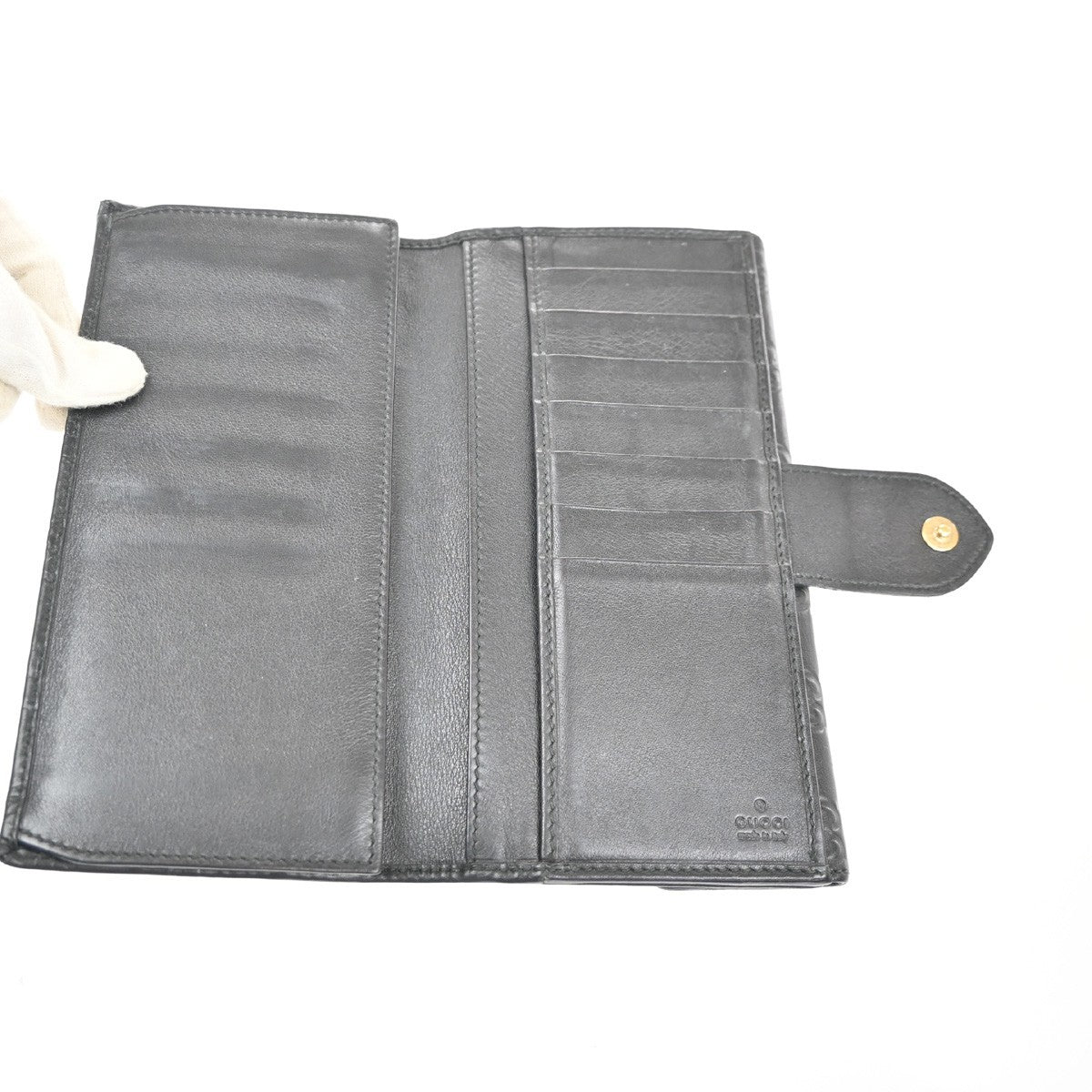 GUCCI Logo Guccissima GG Lovely Heart Bifold Long Wallet Leather Black 02KD033