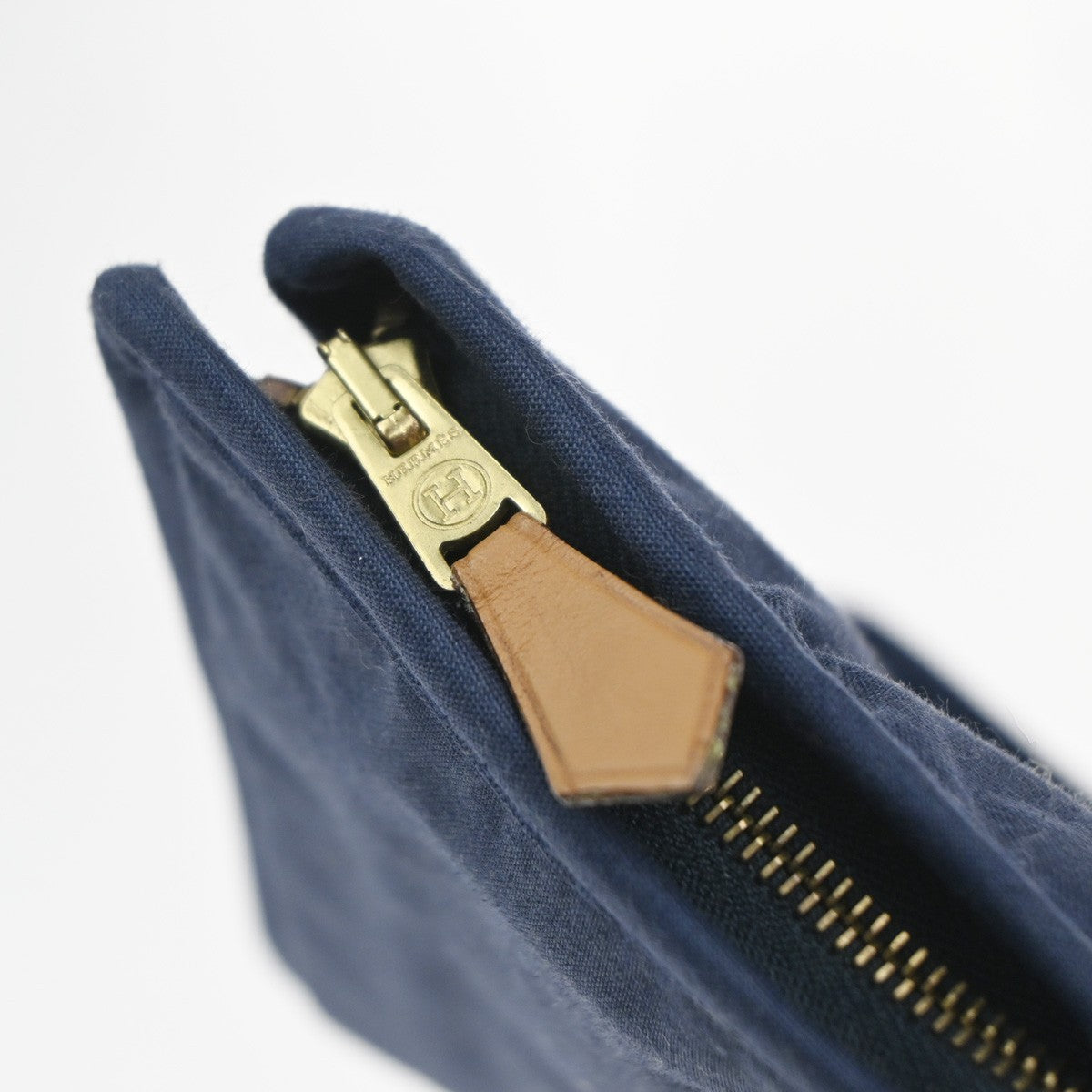 HERMES Logo Tapidocel Clutch Bag Cotton 100% Canvas Blue Beige 68RP137