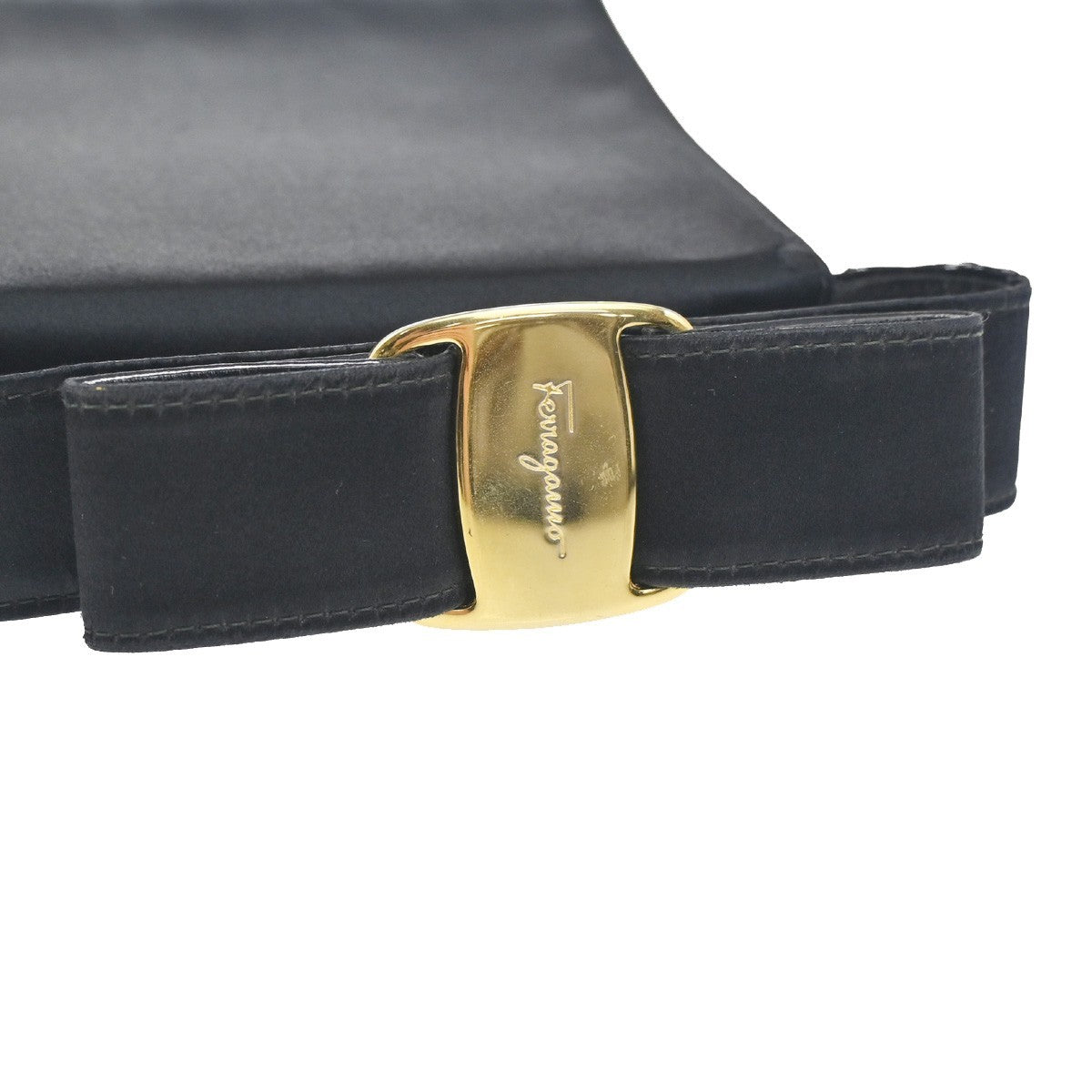 SALVATORE FERRAGAMO Vara Mini 2Way Shoulder Hand Bag Satin Leather Black 67KP506