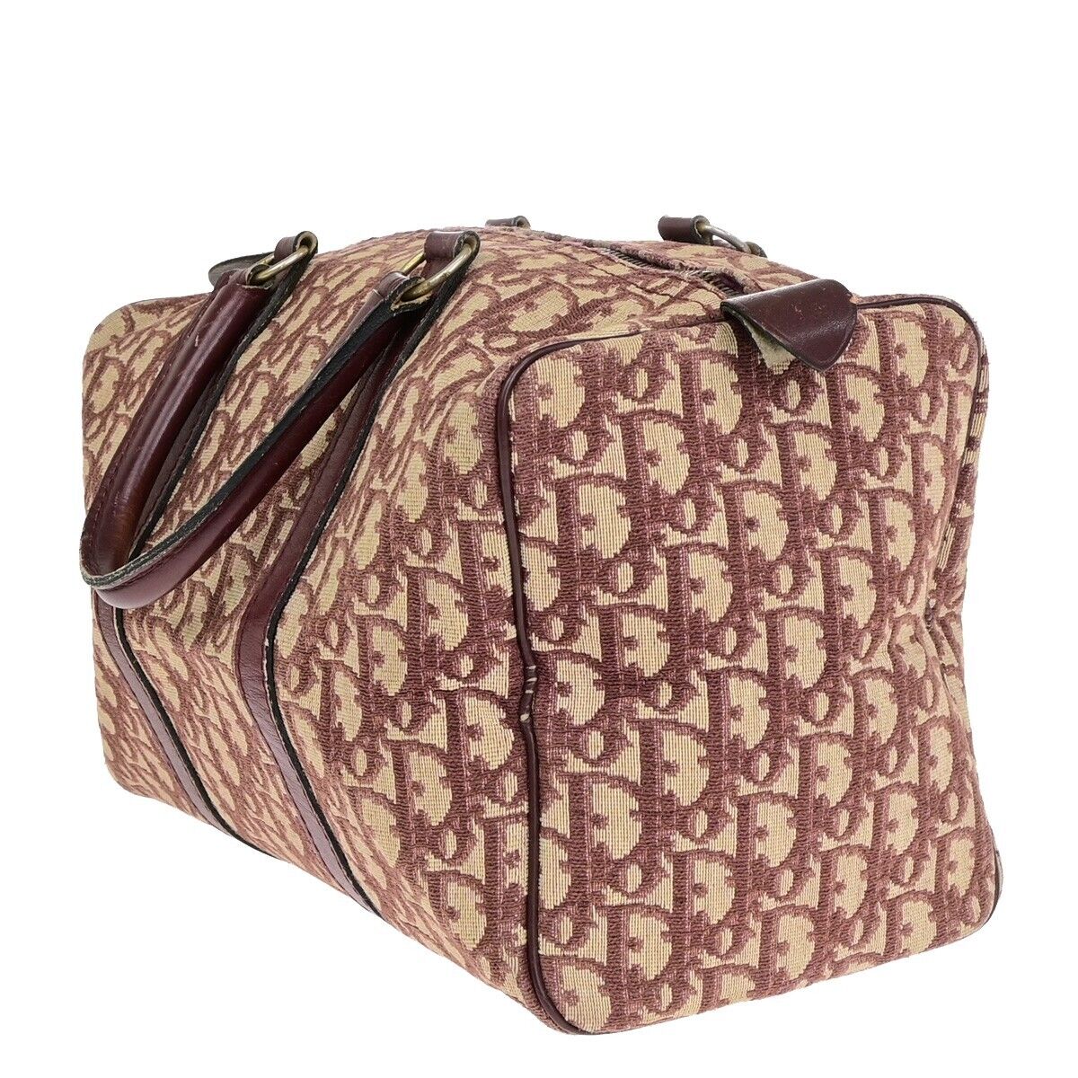 CHRISTIAN DIOR Logo Trotter Pattern Hand Bag Canvas Leather Bordeaux GHW 31EB476