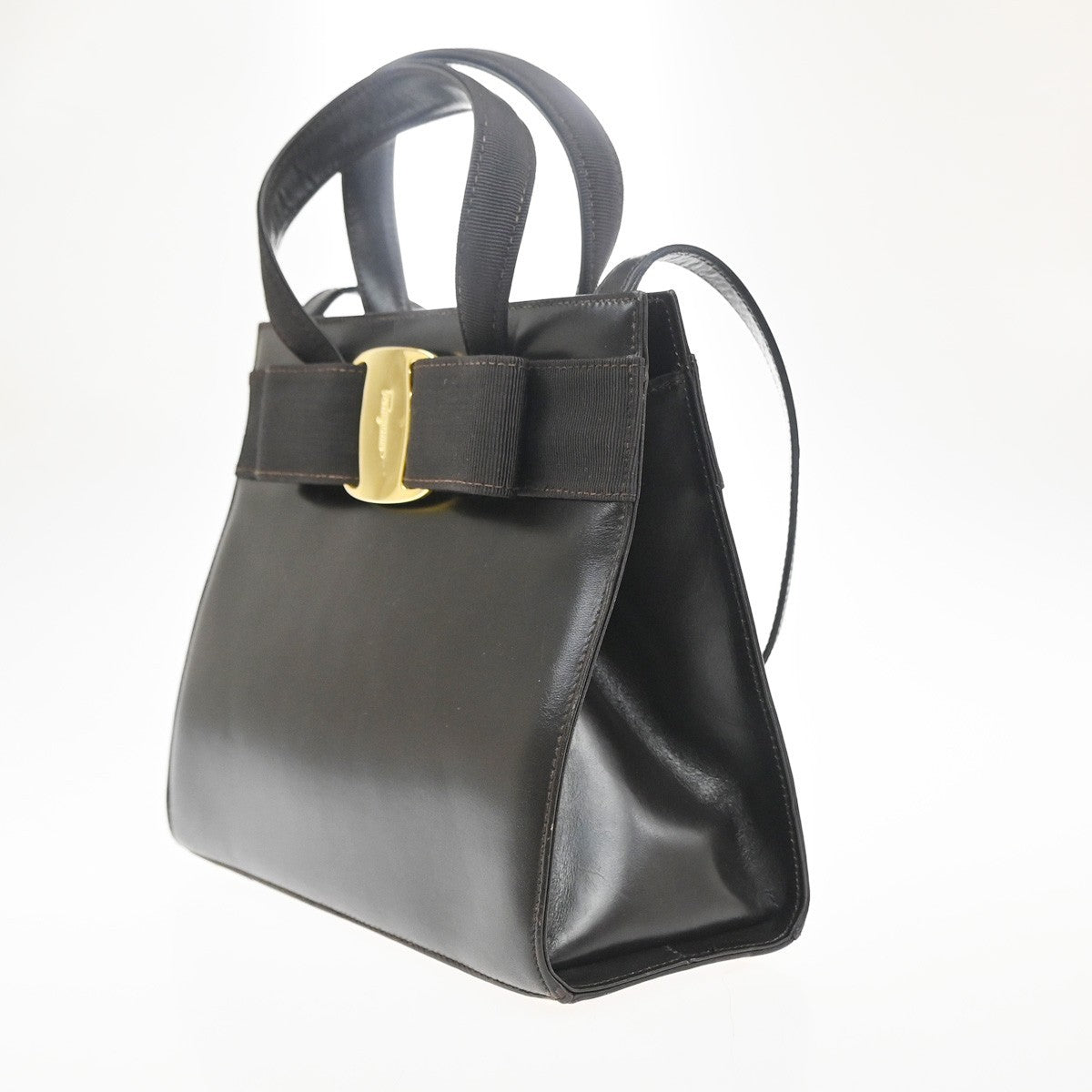 SALVATORE FERRAGAMO Vara 2way Shoulder Hand Bag Leather Brown GHW Italy 64KC714