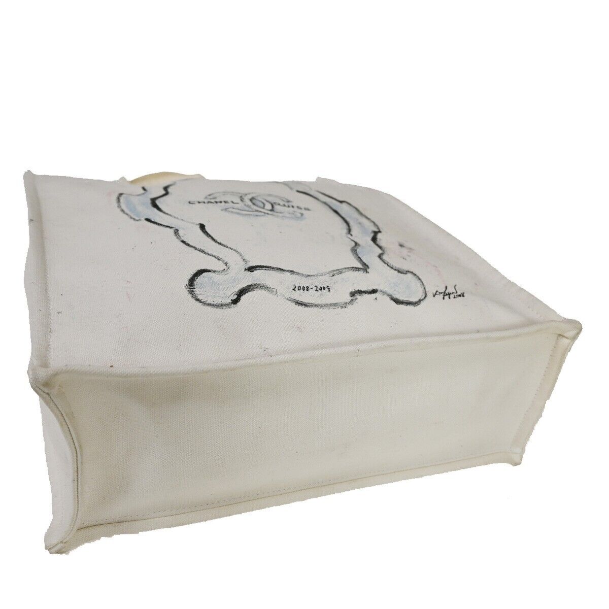 CHANEL CC Logo Shoulder Tote Bag Canvas Leather White Made In Italy 89SH051