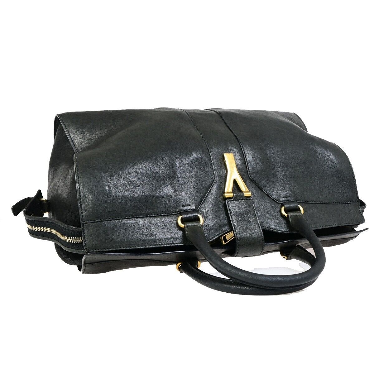 YVES SAINT LAURENT YSL Logo Cabas Chyc Hand Bag Leather Black GHW Italy 70EB951