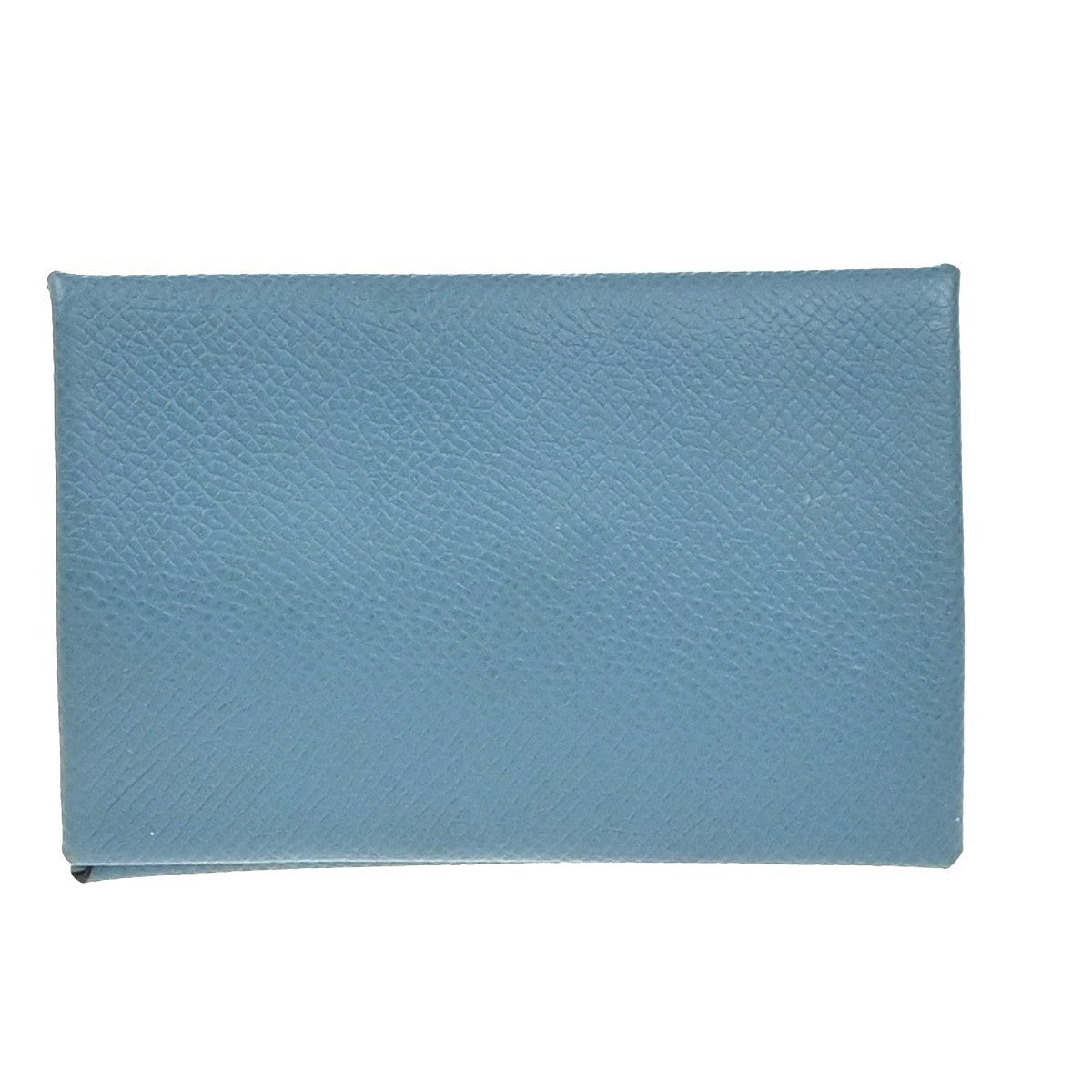 HERMES Logo Calvi Card Case Chevre Mysore Leather Blue SHW France 64RP165