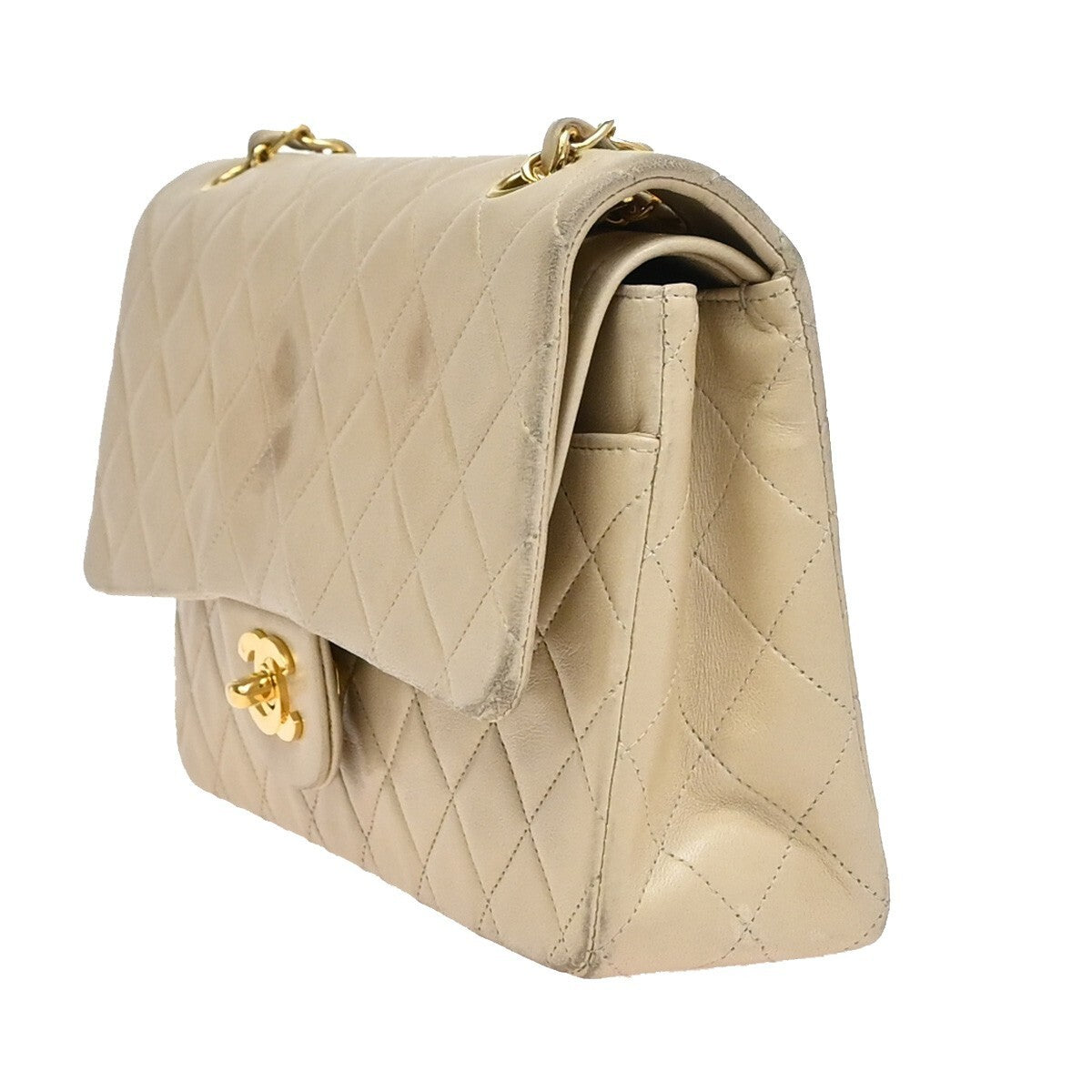 CHANEL Matelasse 25 Double Flap Chain Shoulder Bag Leather BE Vintage 373RF341