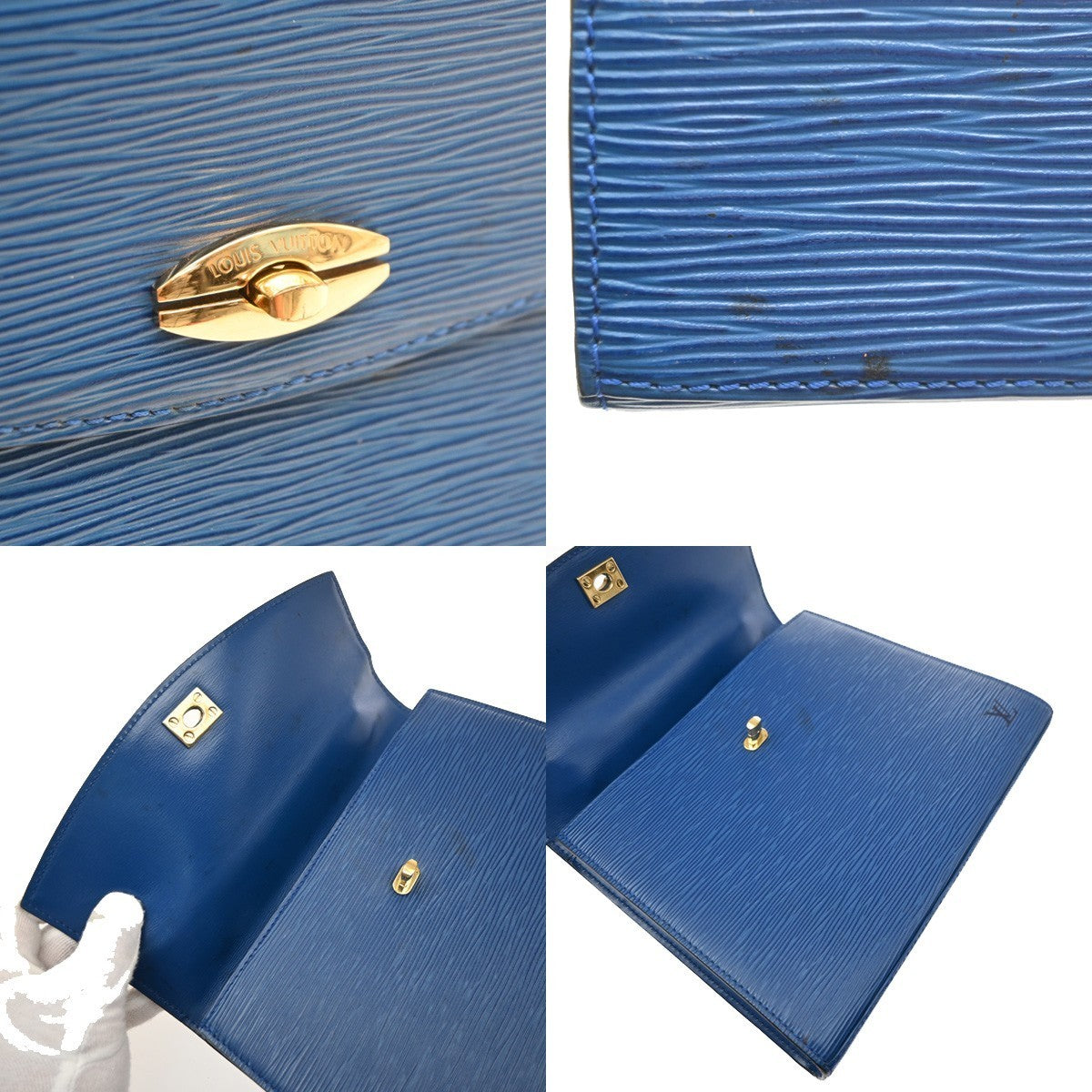 LOUIS VUITTON Logo Malesherbes Hand Bag Epi Leather Blue France M52375 34KD122