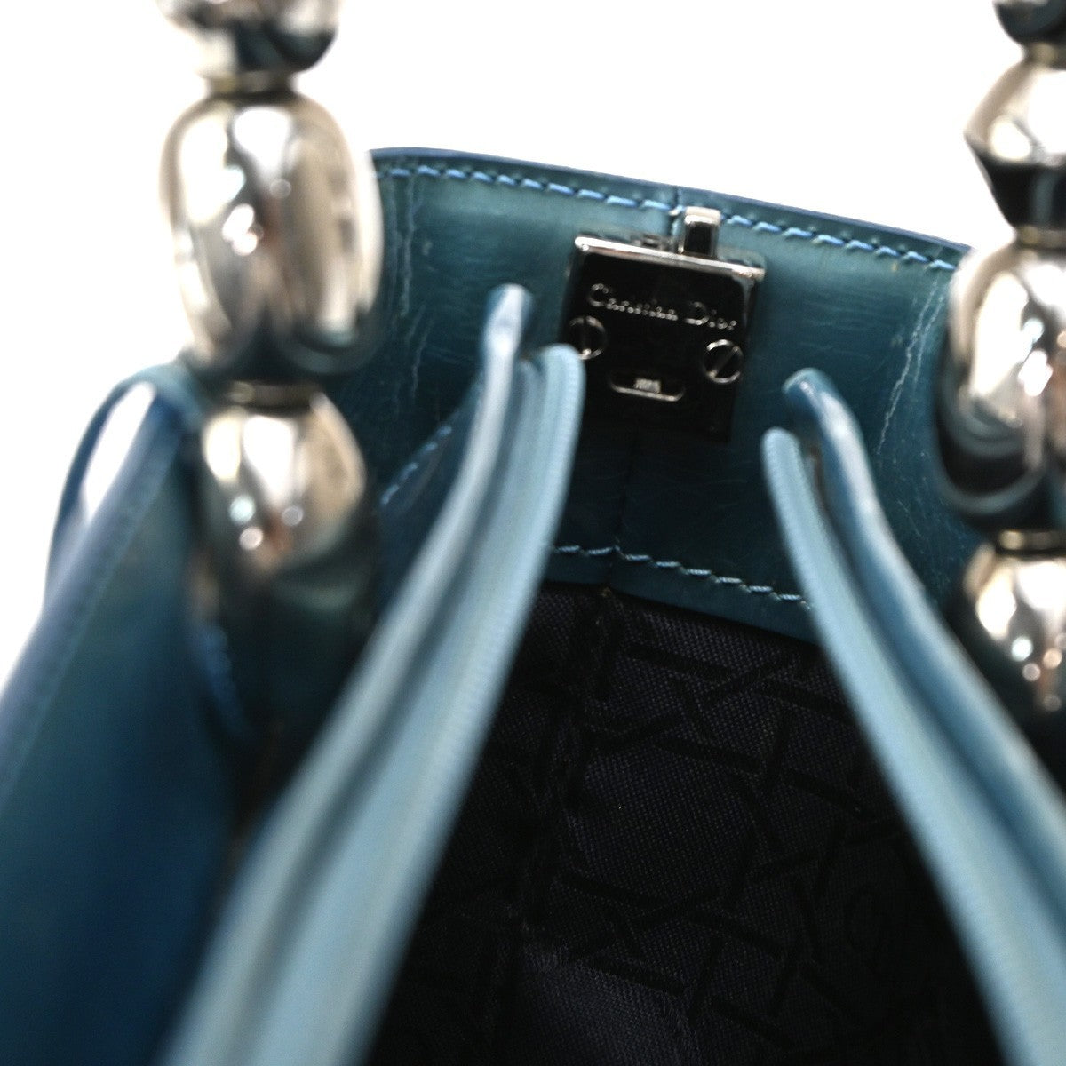 CHRISTIAN DIOR  Maris Pearl Hand Bag Patent Leather Blue SHW Italy 83TA405