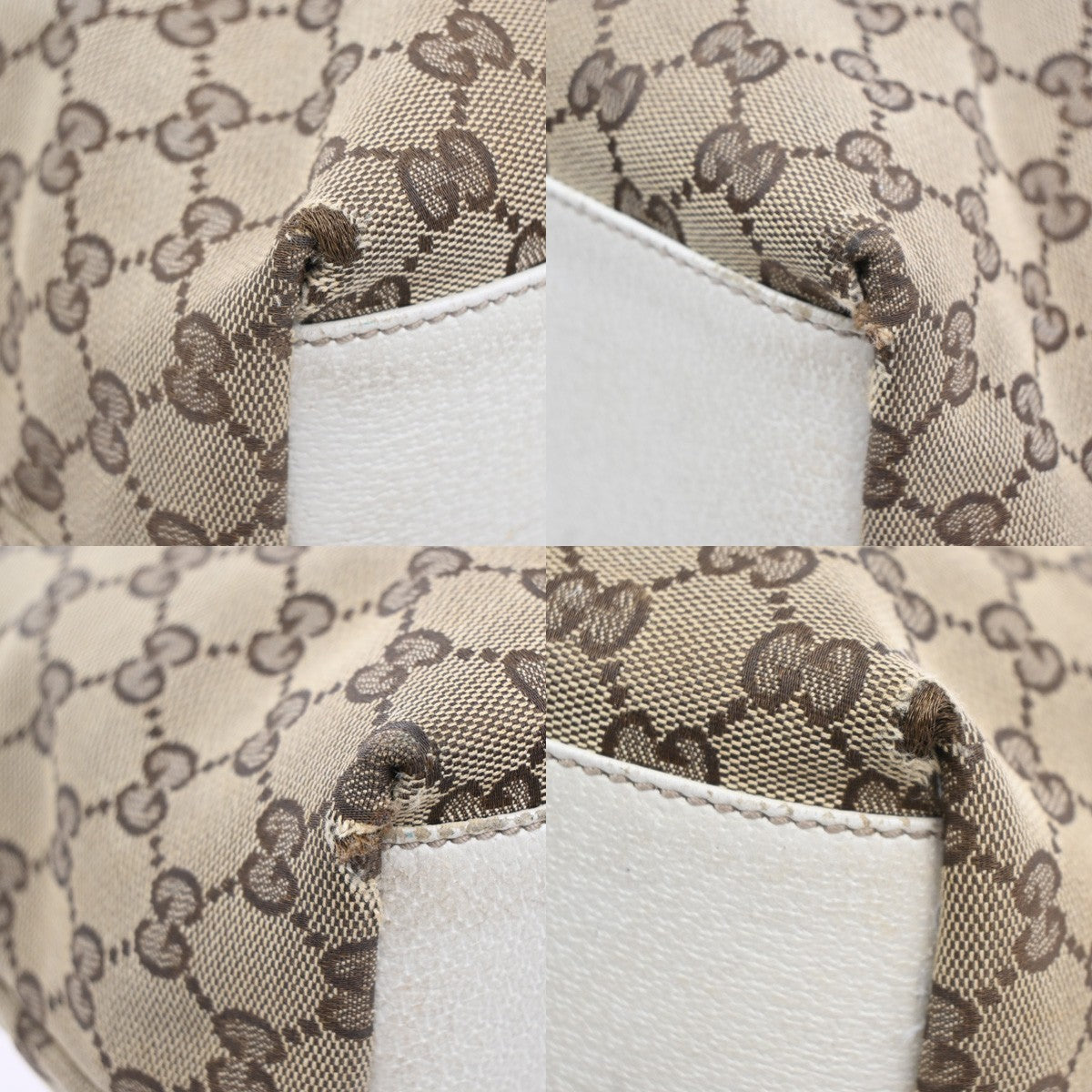 GUCCI Logo  Shoulder Bag GG  Canvas Leather Beige White GHW Italy 31CA457