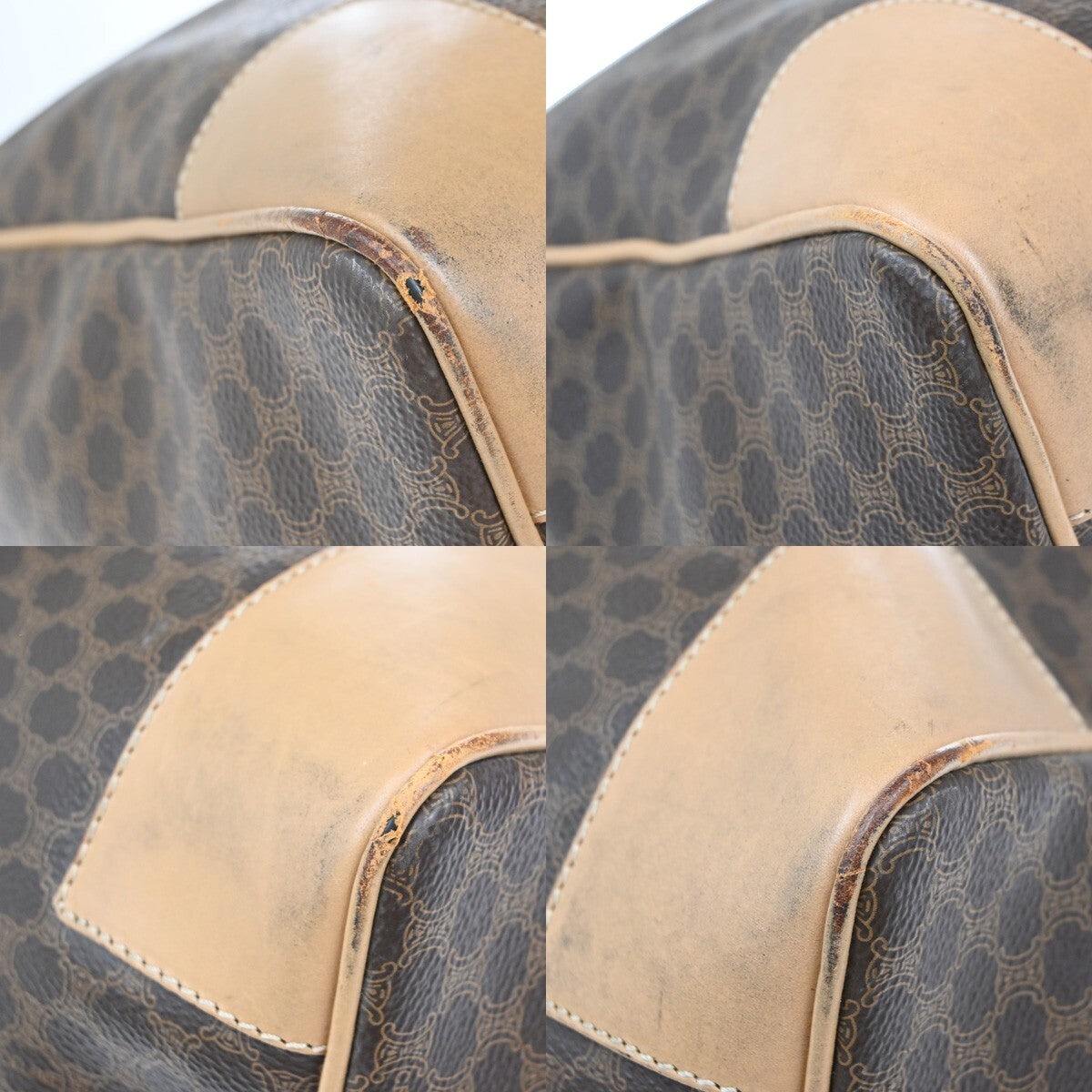 CELINE Logo Macadam Pattern Travel Hand Bag PVC Leather Brown Italy 02EE152