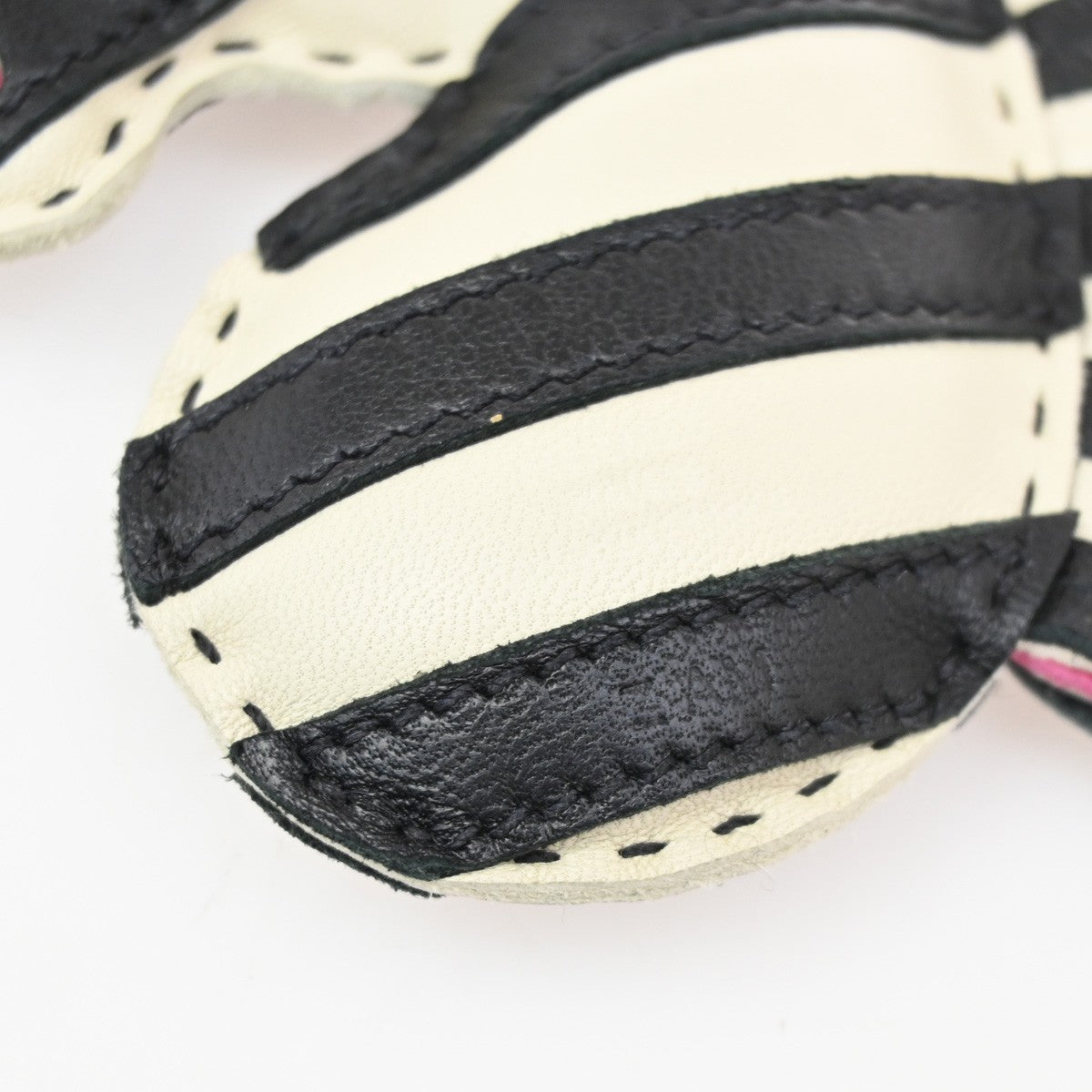 HERMES Zebra ZZ Savannah Strap Bag Charm Lambskin Leather Black White 73RL531