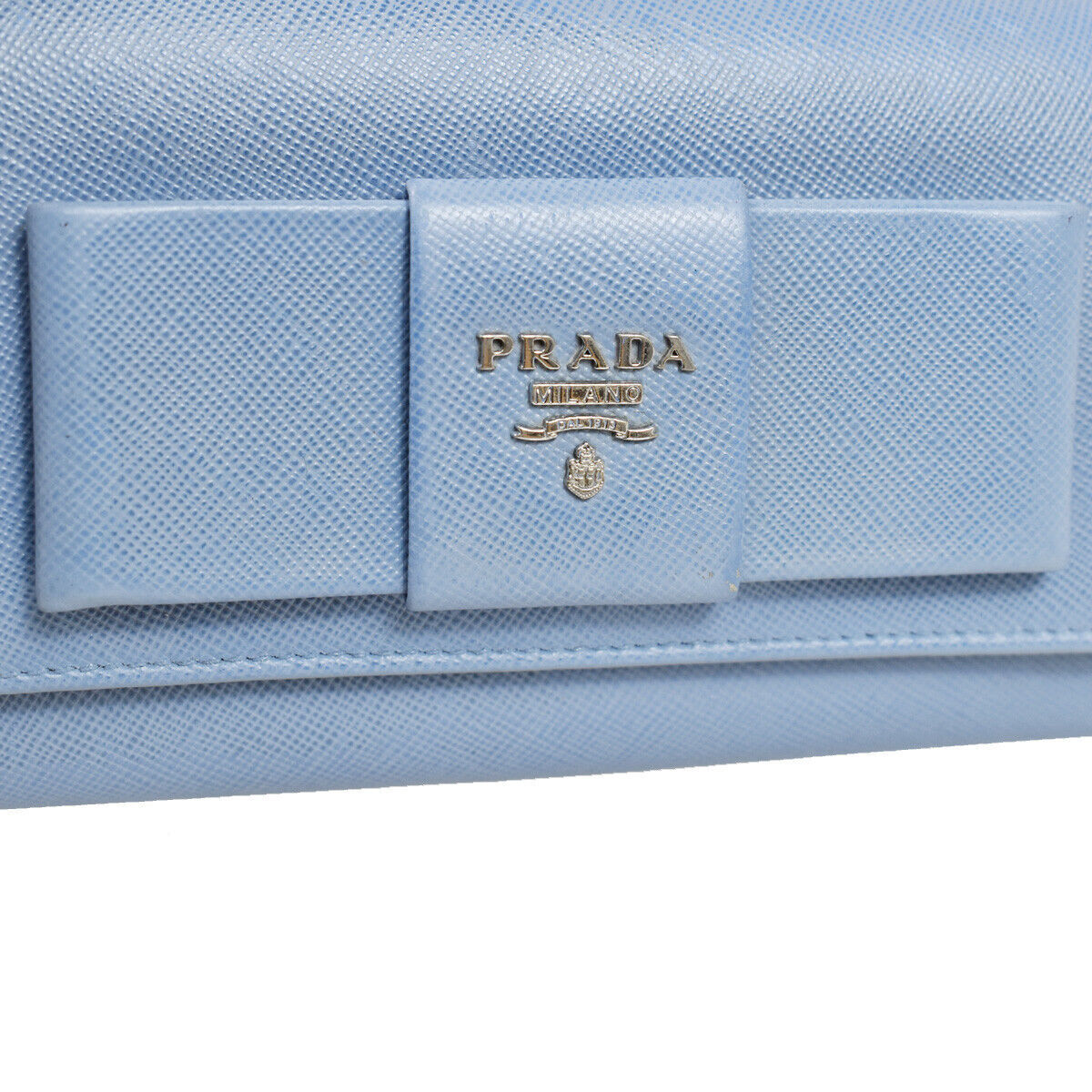 PRADA Logo Saffiano Fiocco Long Bifold Wallet Purse Leather Blue Italy 05YC250