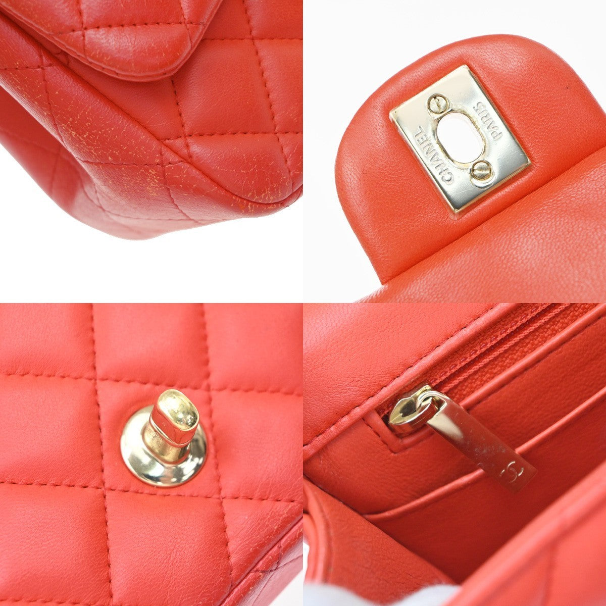 RPCHANEL CC Mini Matelasse Chain Shoulder Bag Leather Red GHW Vintage 887RP186