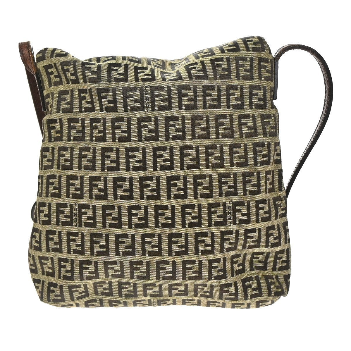 FENDI Zucca Zucchino Pattern Shoulder Bag Canvas Leather Brown Italy 82RL762