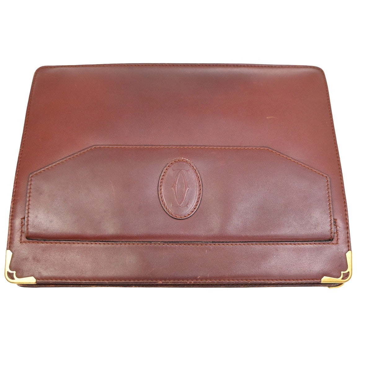 MUST DE CARTIER 2C Logo Wallet Clutch Hand Bag Leather Red Gold 08TA272