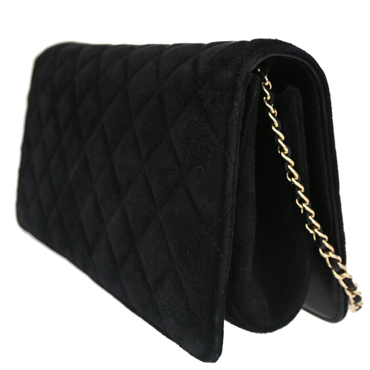 CHANEL CC Logo Matelasse Chain Shoulder Bag Suede BK Rhinestone Pearl 770RJ051