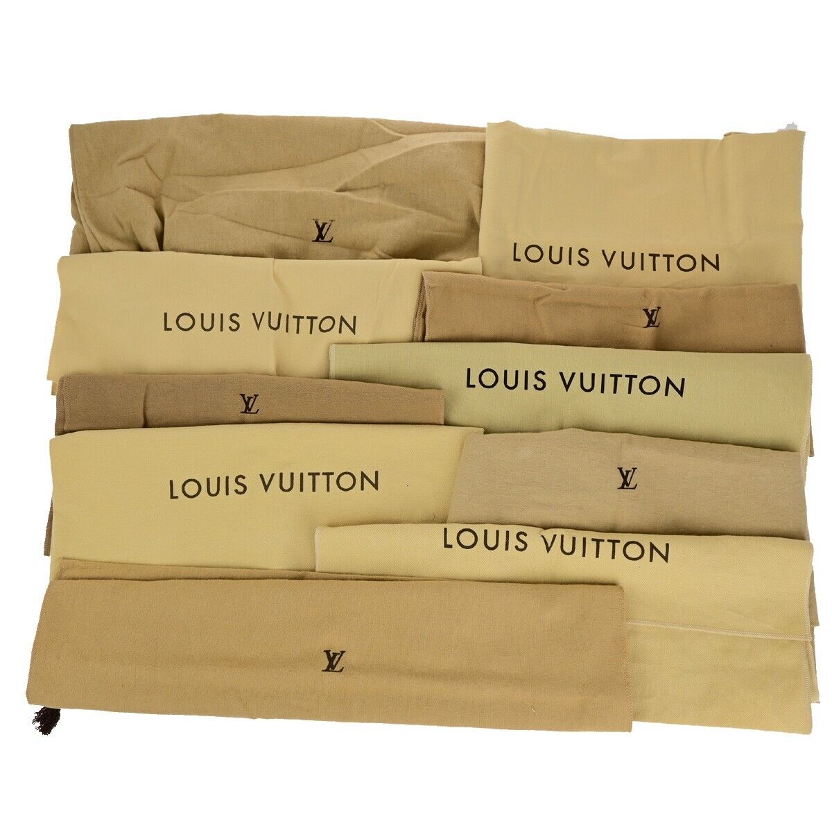 LOUIS VUITTON Logo 10 Set Dust Bag Drawstring Canvas Cotton Beige Brown 02EB417