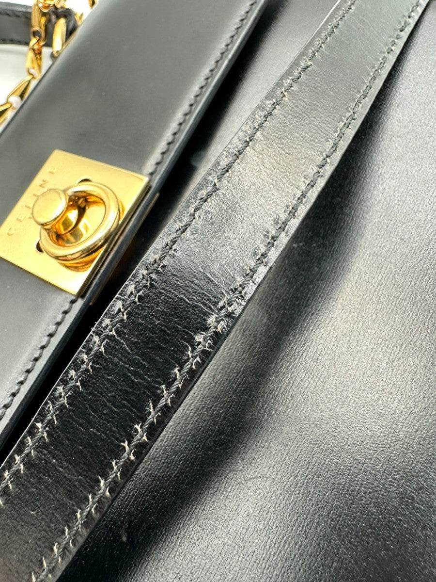 CELINE Logo Ring 2Way Shoulder Hand Bag Leather Black Italy GHW 34CA879