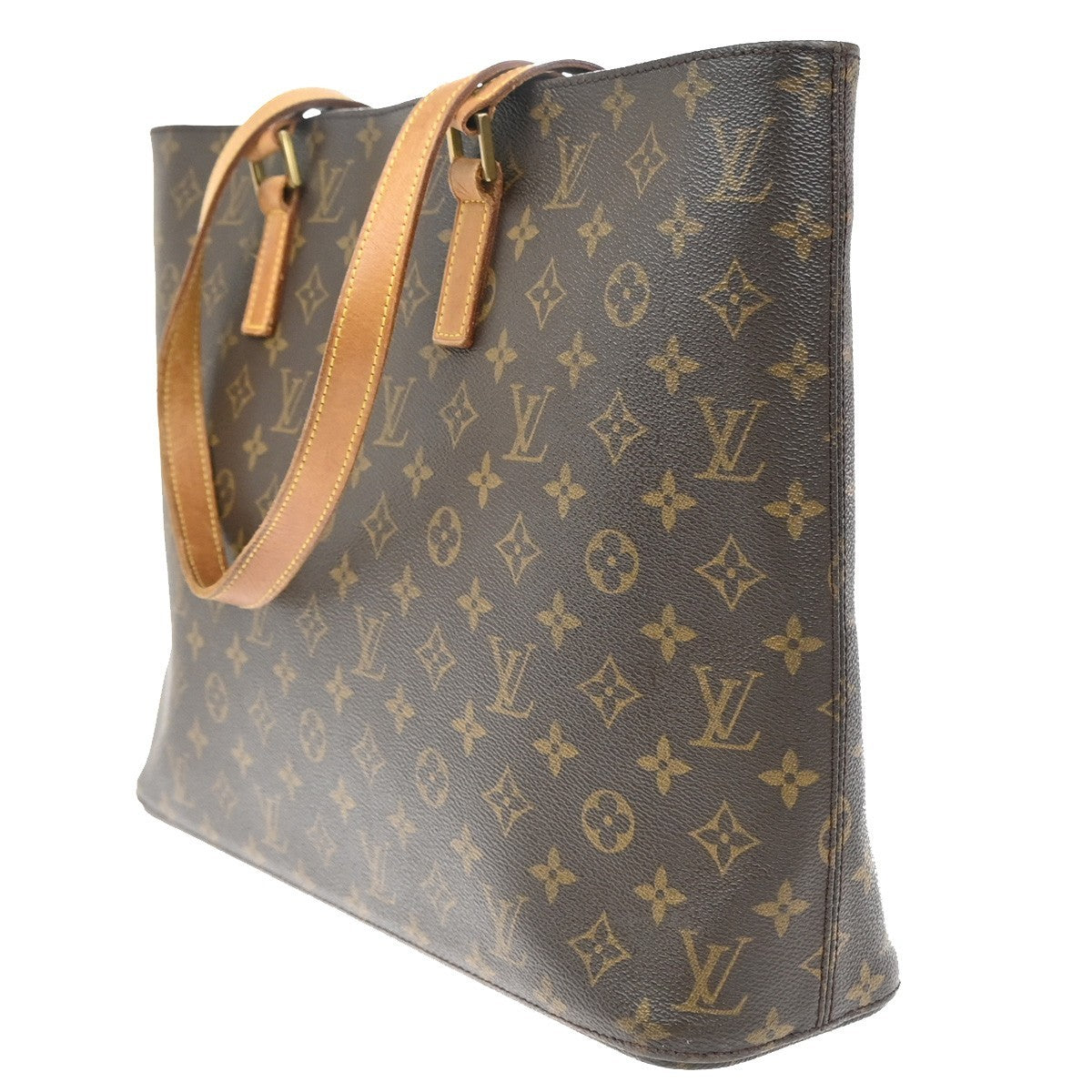 LOUIS VUITTON Logo Luco Shoulder Tote Bag Monogram Leather Brown M51155 85EF827