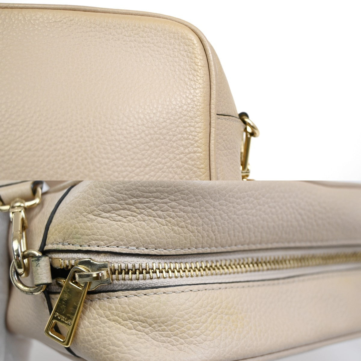 FURLA Logo Crossbody Shoulder Hand Bag Leather Beige GHW 08YH853