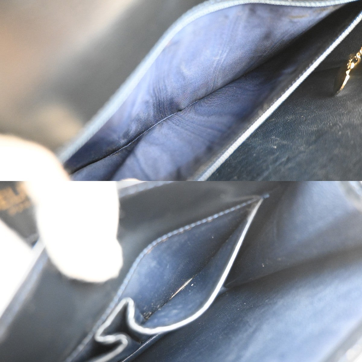 CELINE Logo Shoulder Bag Leather Blue GHW Italy 87EG397