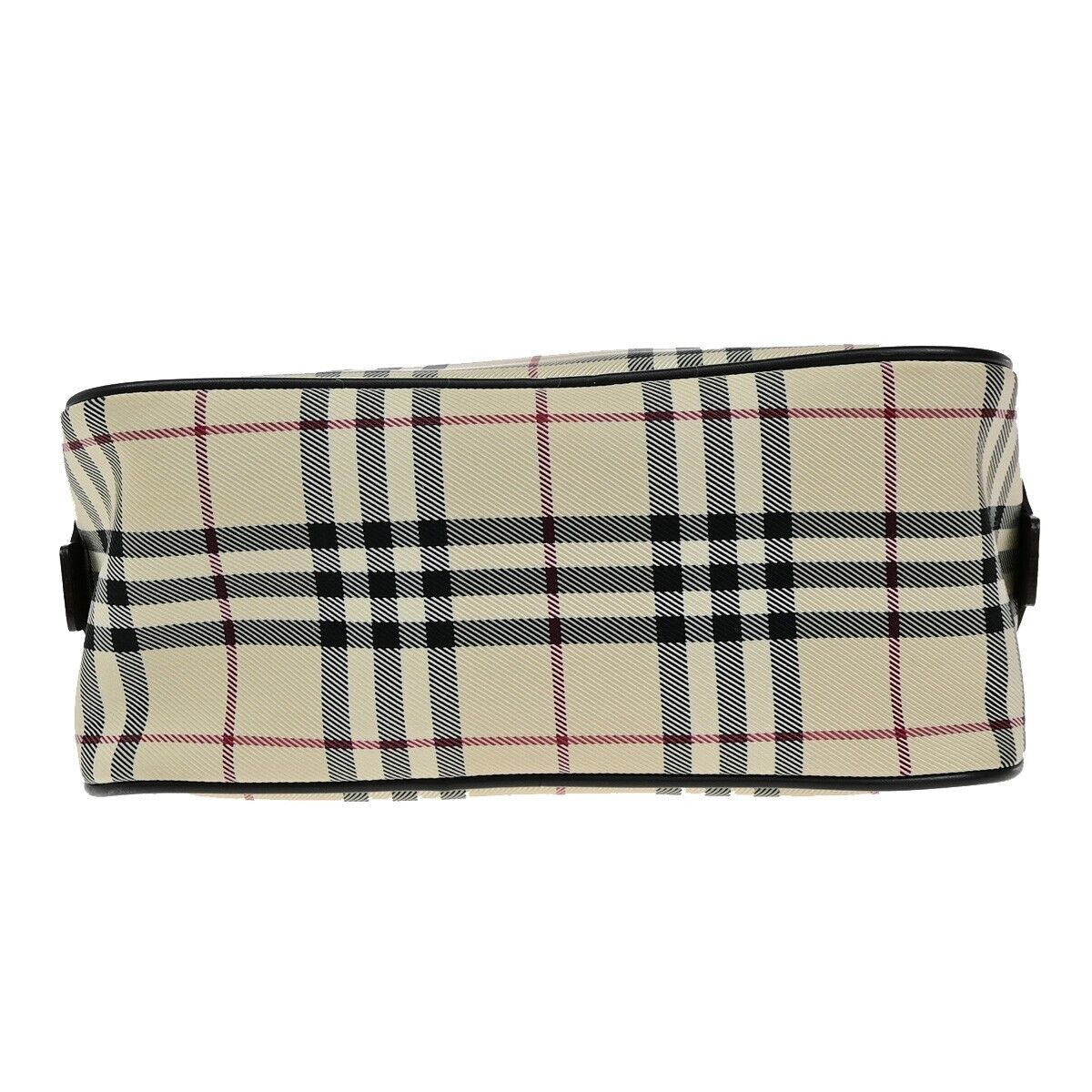 BURBERRY Logo Nova Check Hand Bag Canvas Leather Beige Brown Silver 38ED684