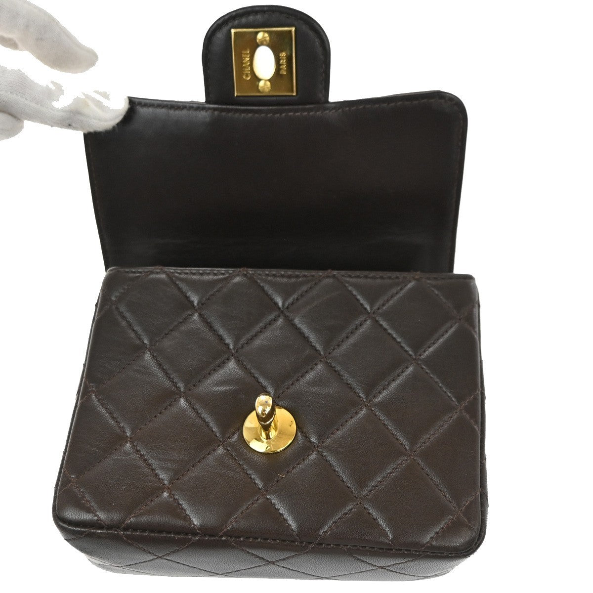 CHANEL CC Logo Mini Top Handle Matelasse Hand Bag Leather Brown France 865RL909