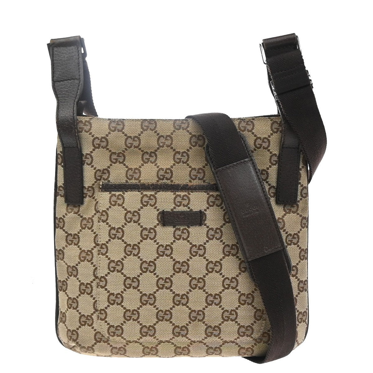 GUCCI GG Pattern Crossbody Messenger Bag Canvas Leather Beige Brown 67SA108