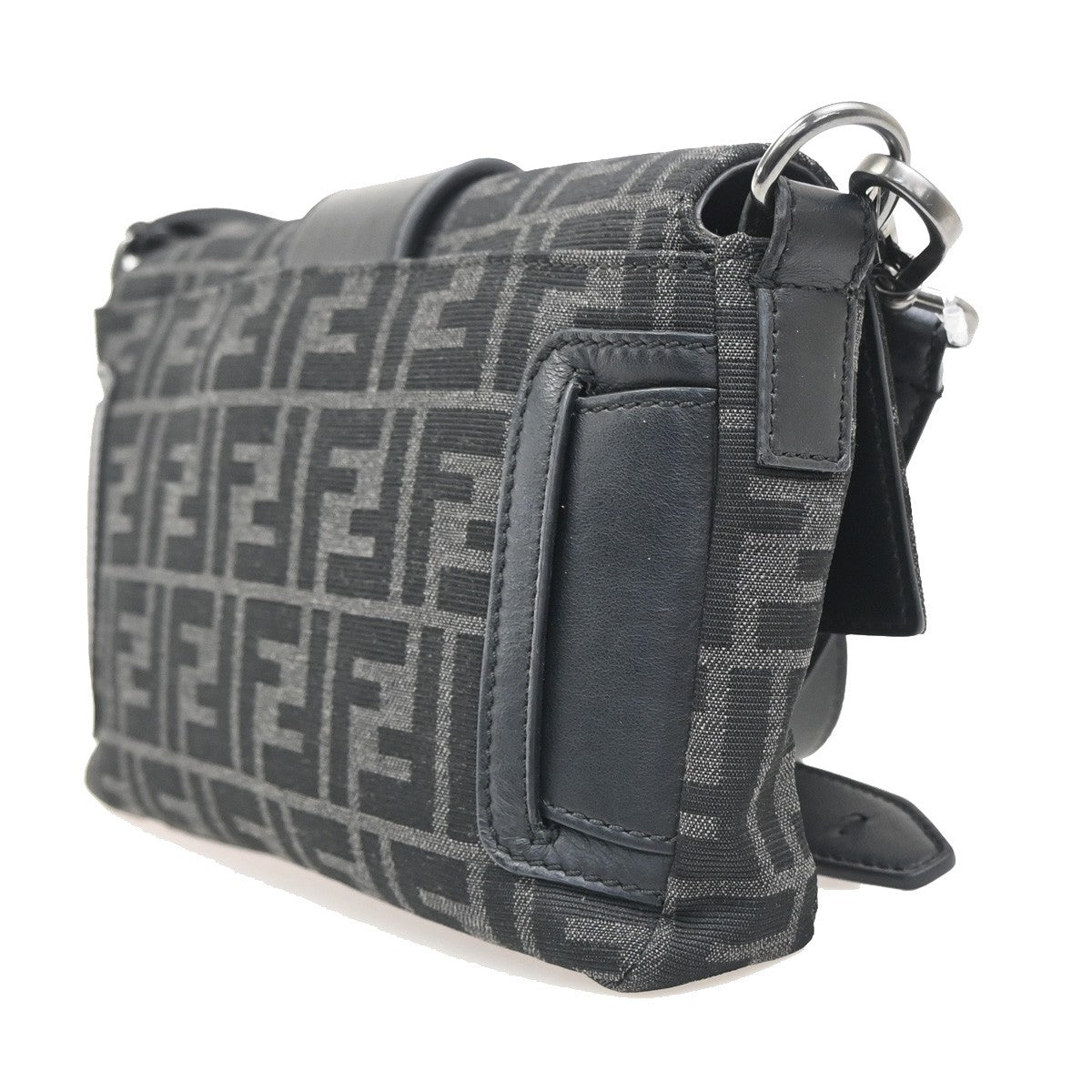 FENDI Mamma Baguette Shoulder Bum Bag Jacquard Leather Black SHW Italy 49RL755