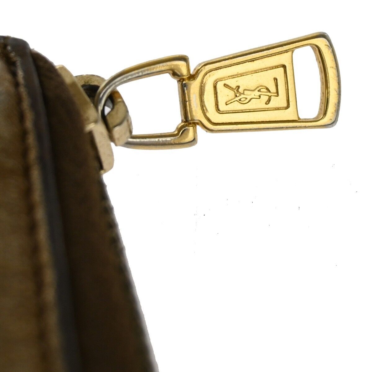 YVES SAINT LAURENT Logo Long Zipper Wallet Purse Leather Metallic Gold 07HB850