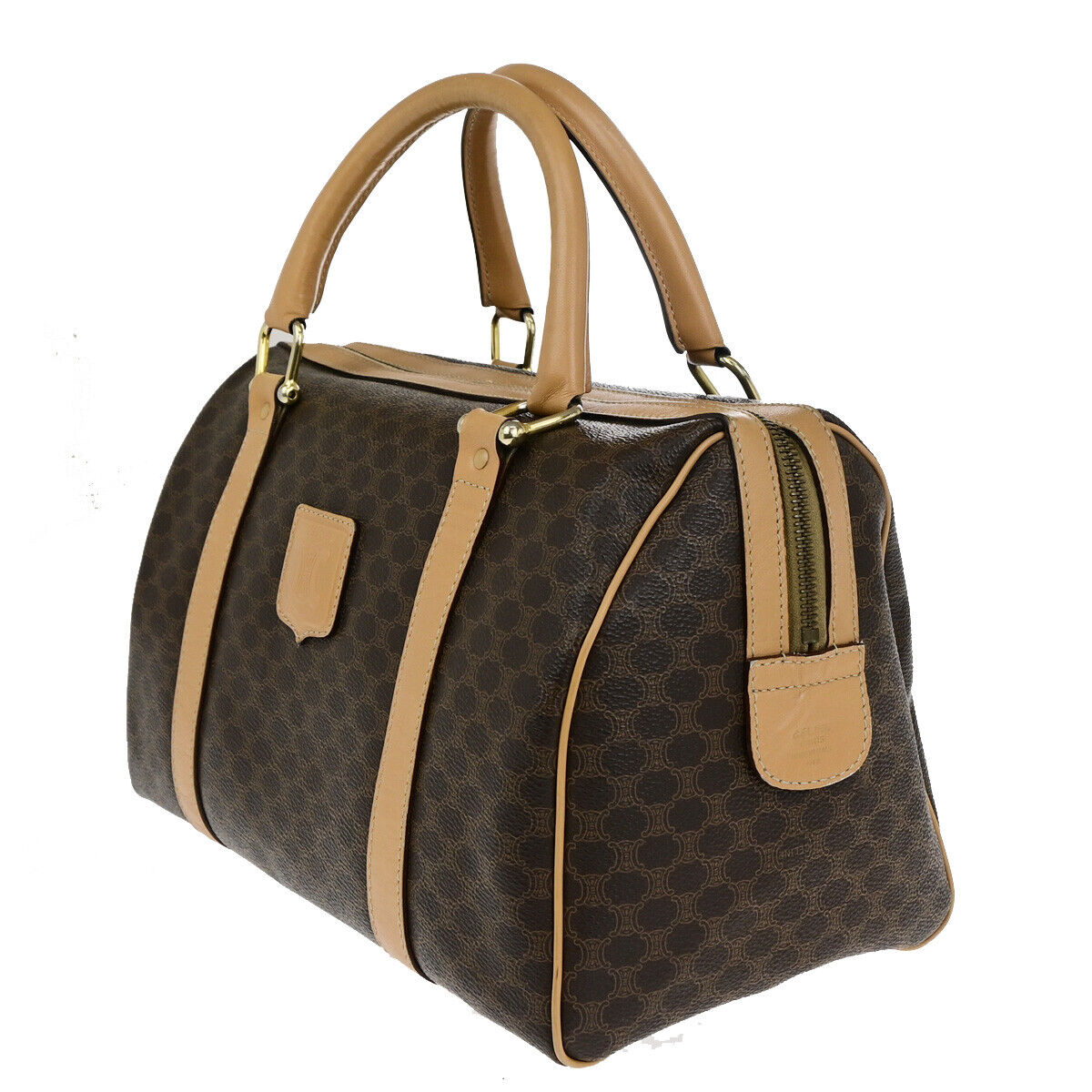 CELINE Logo Macadam Pattern Travel Hand Bag PVC Leather Brown GHW Italy 81YG592