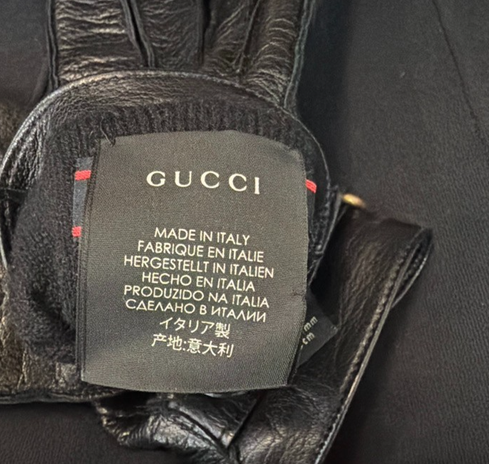 GUCCI Logo Tiger Head Gloves Size 8/S Lambskin Leather Black GHW Italy 04YJ103