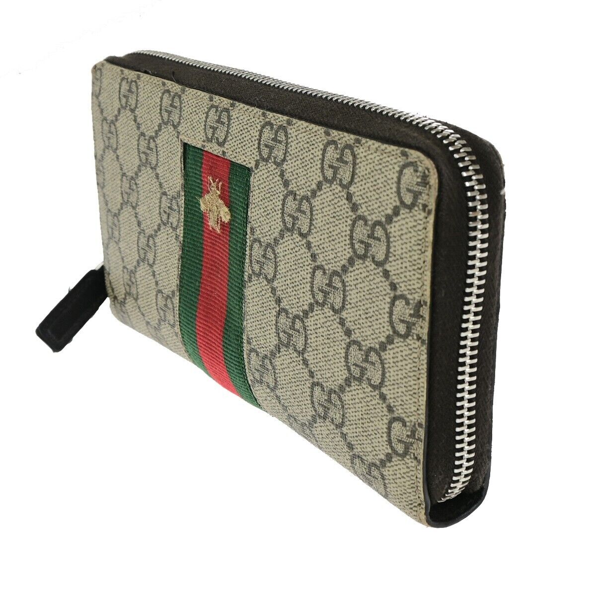 GUCCI Sherry GG Pattern Long Zipper Around Wallet Supreme Leather Brown 65EC844