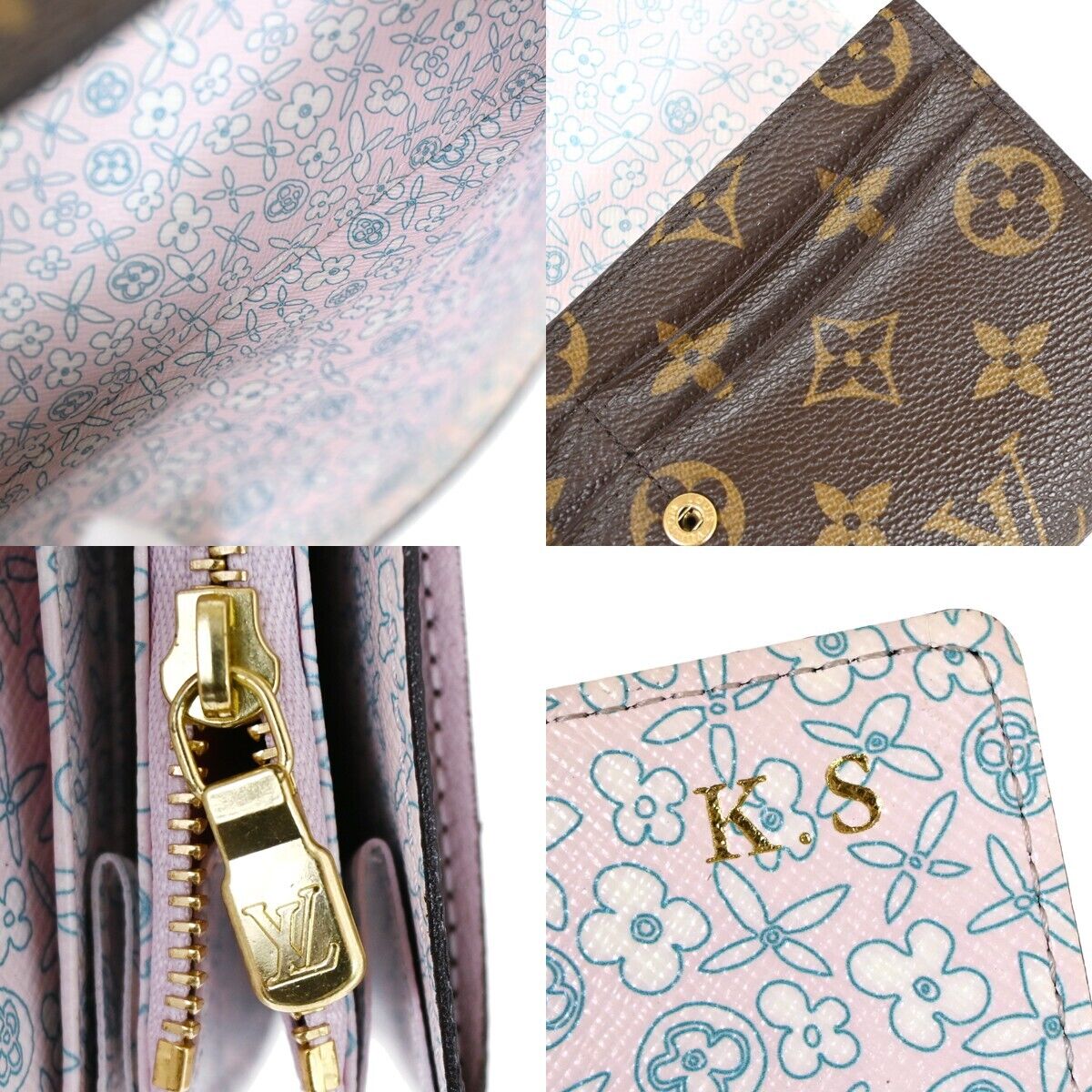 LOUIS VUITTON Sarah Long Bifold Wallet Monogram Fleuri Brown Rose M60232 34HB364